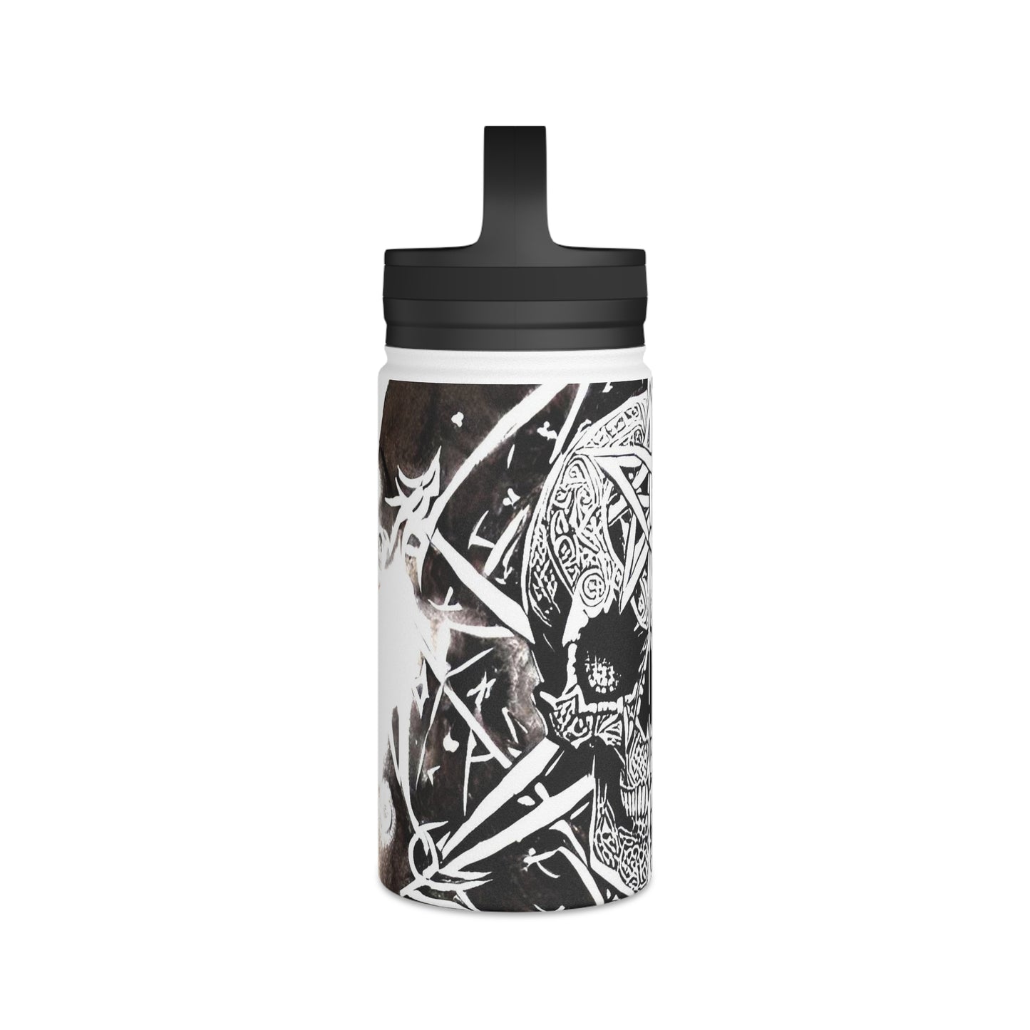 Pentagram Skull Stainless Steel Water Bottle, Handle Lid