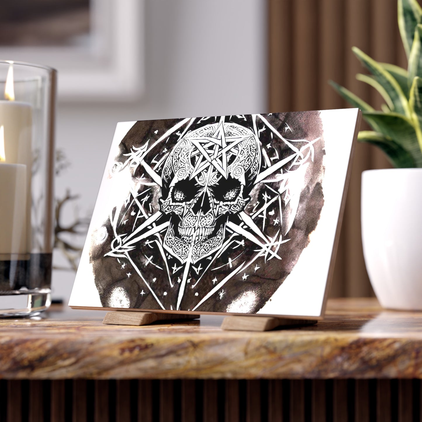 Pentagram Skull Ceramic Photo Tile