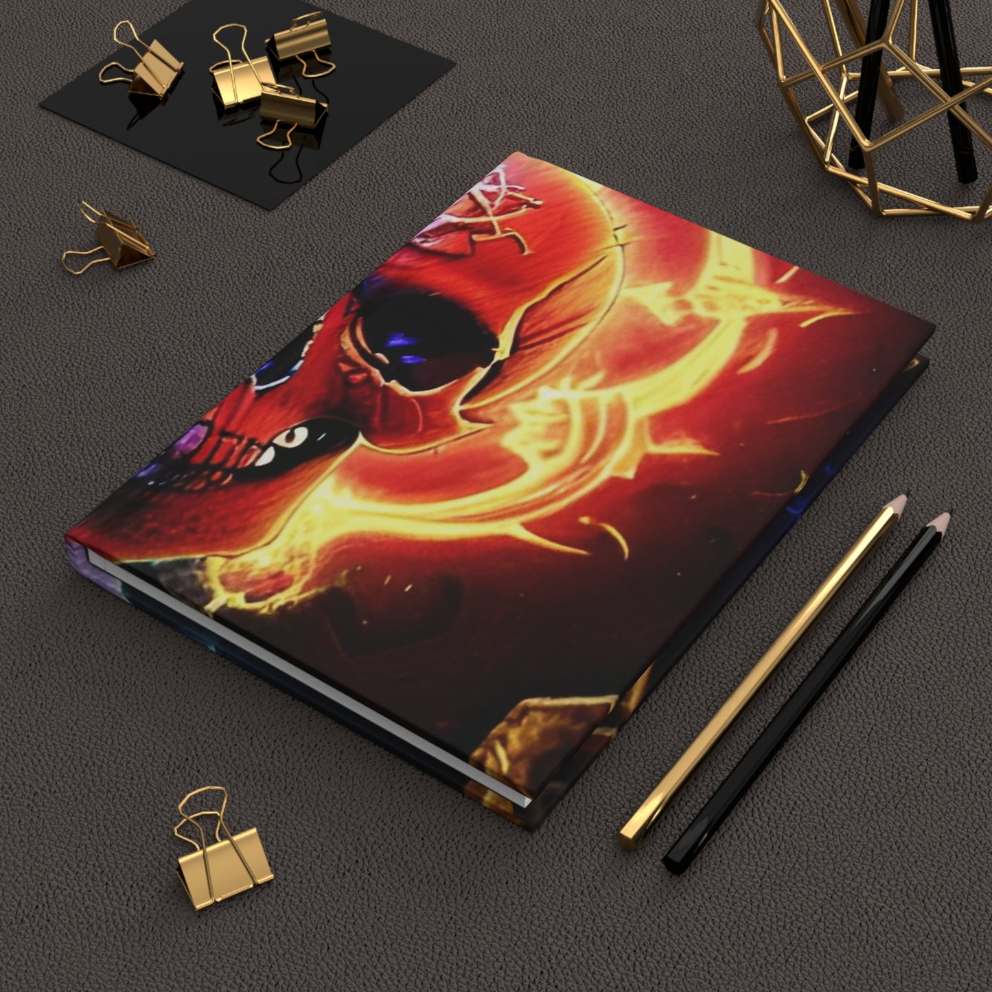 Two Color Flame Skull Hardcover Journal Matte