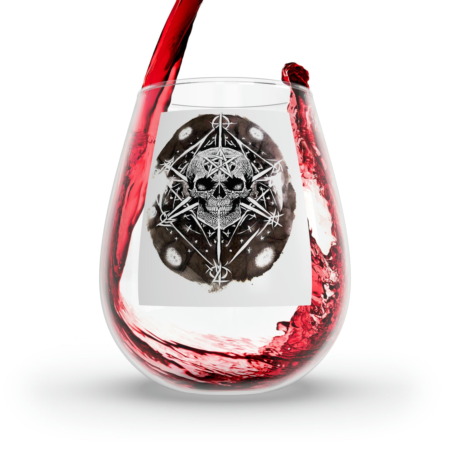 Pentagram Skull Stemless Wine Glass, 11.75oz