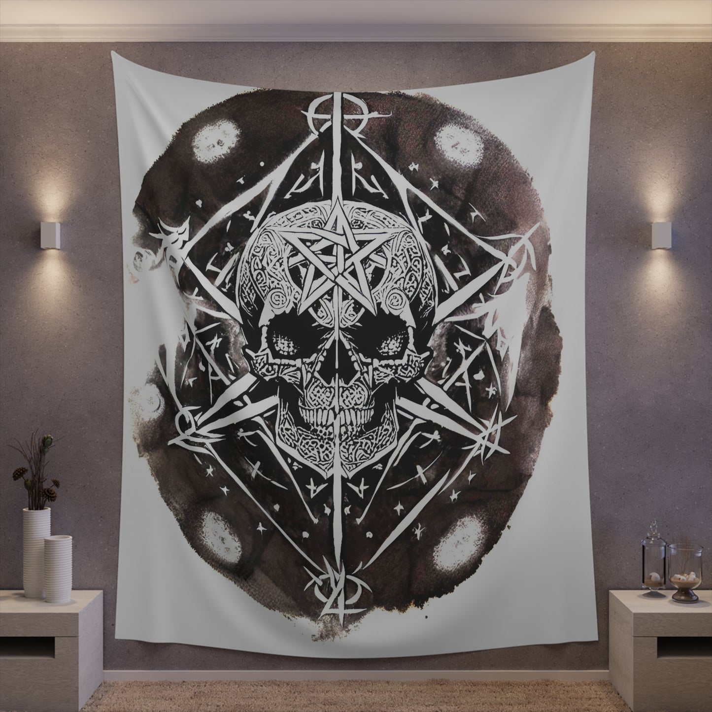 Pentagram Skull Printed Wall Tapestry