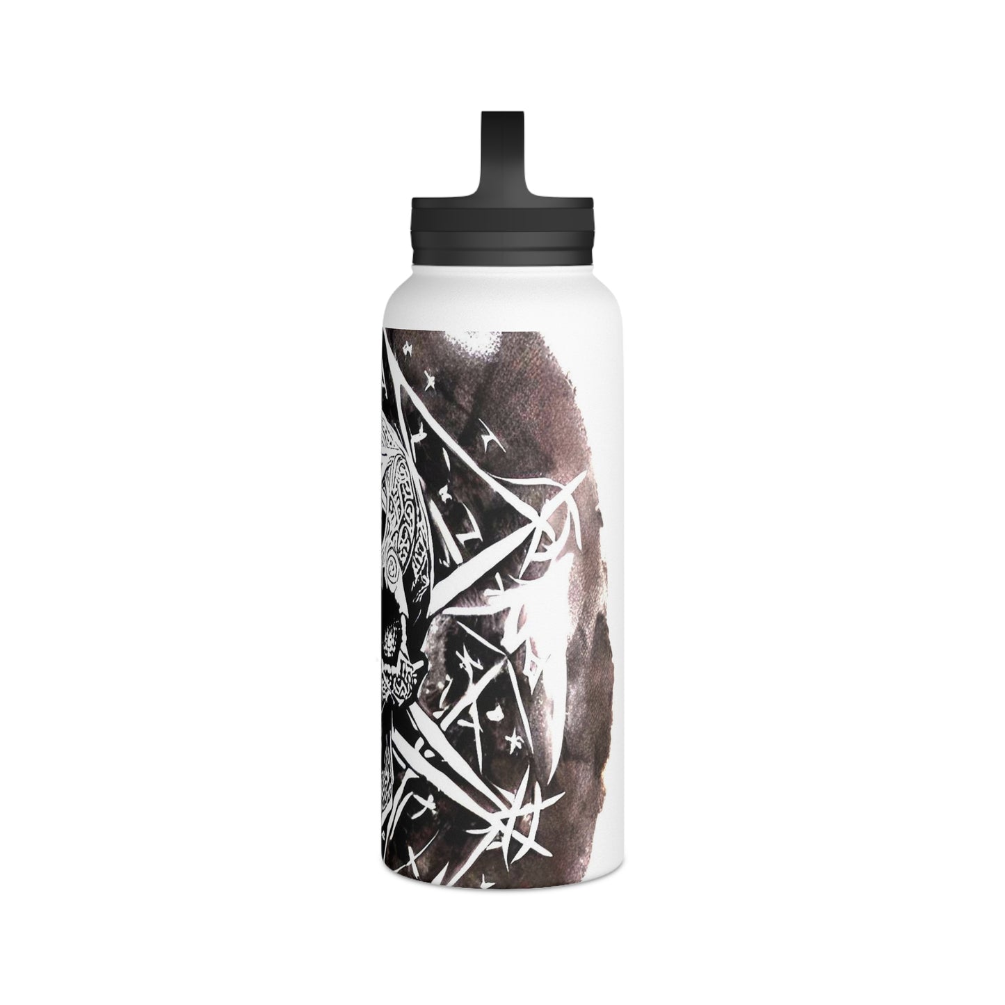 Pentagram Skull Stainless Steel Water Bottle, Handle Lid