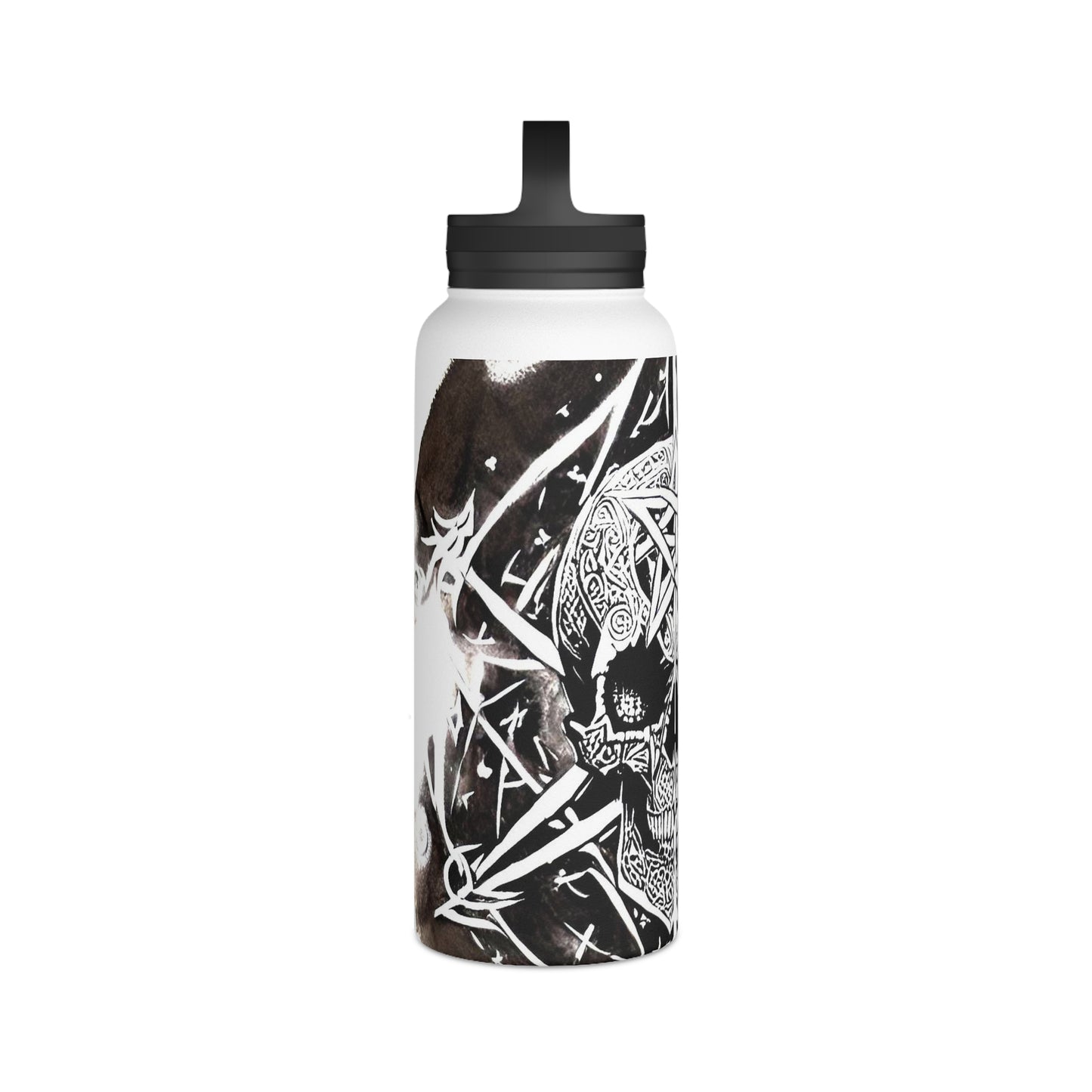 Pentagram Skull Stainless Steel Water Bottle, Handle Lid