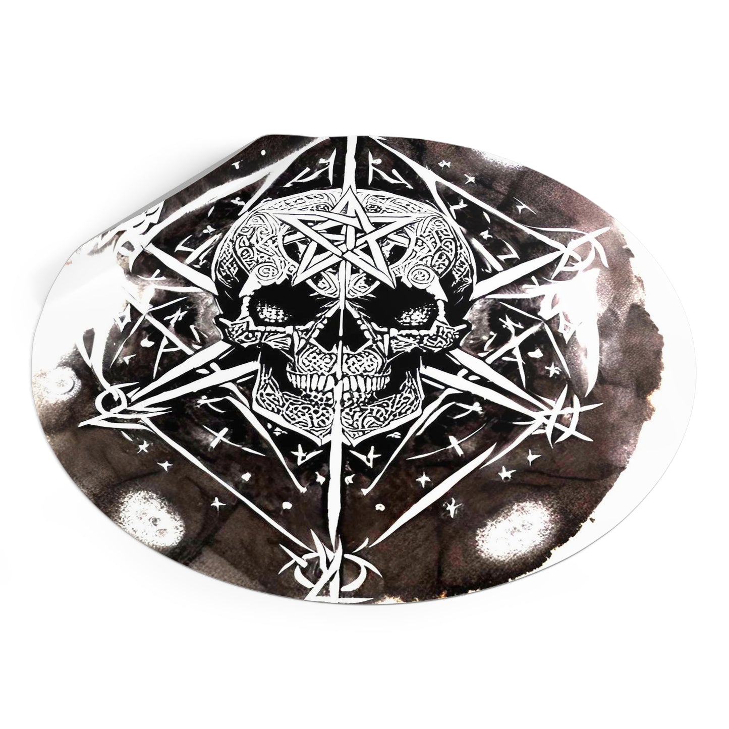 Pentagram Skull Round Vinyl Stickers