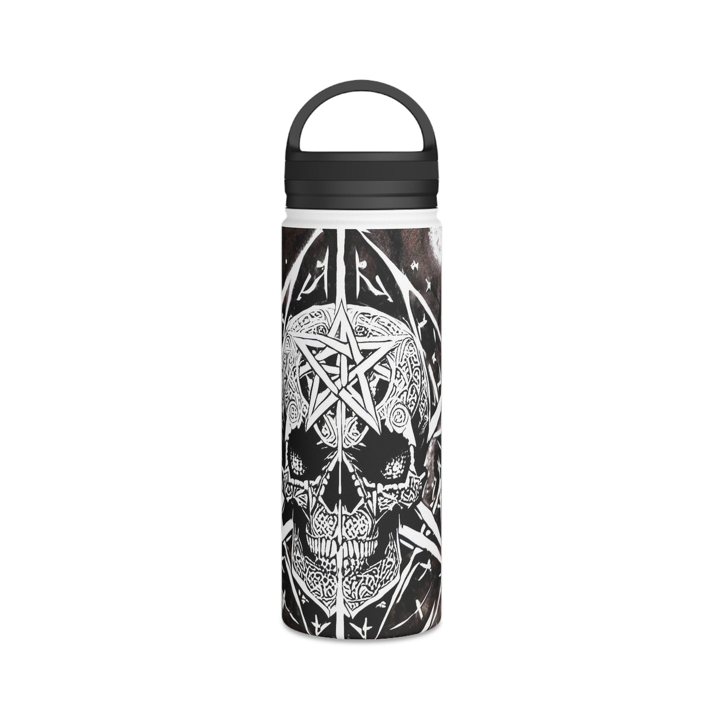 Pentagram Skull Stainless Steel Water Bottle, Handle Lid