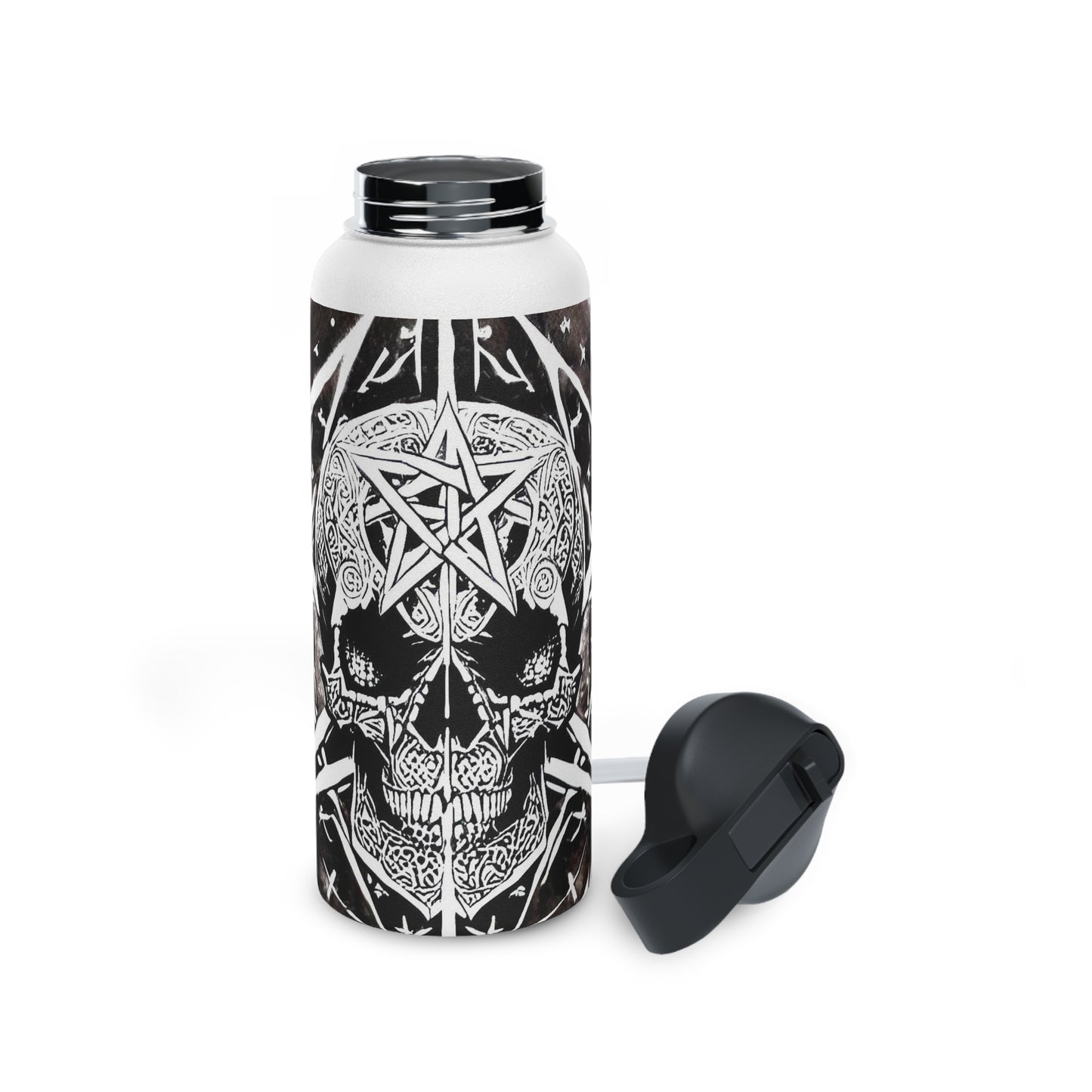 Pentagram Skull Stainless Steel Water Bottle, Standard Lid