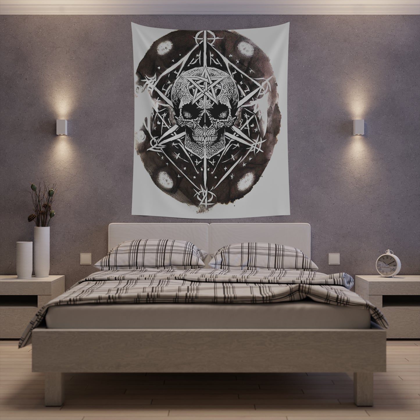 Pentagram Skull Printed Wall Tapestry