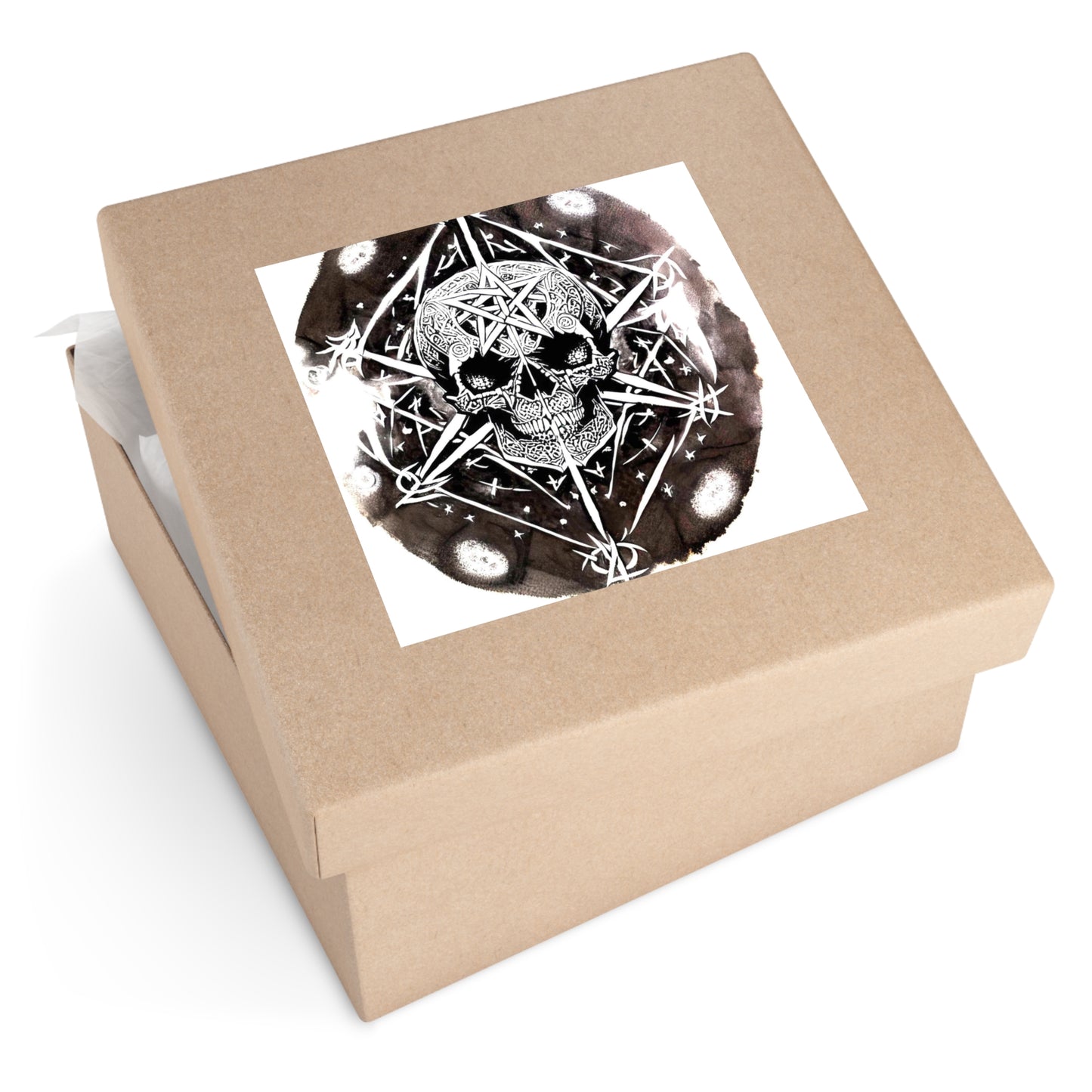 Pentagram Skull Laminate Stickers, Square