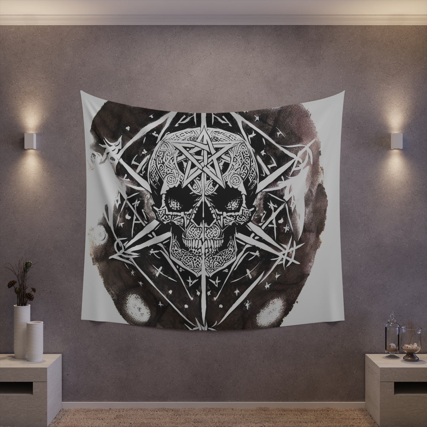 Pentagram Skull Printed Wall Tapestry