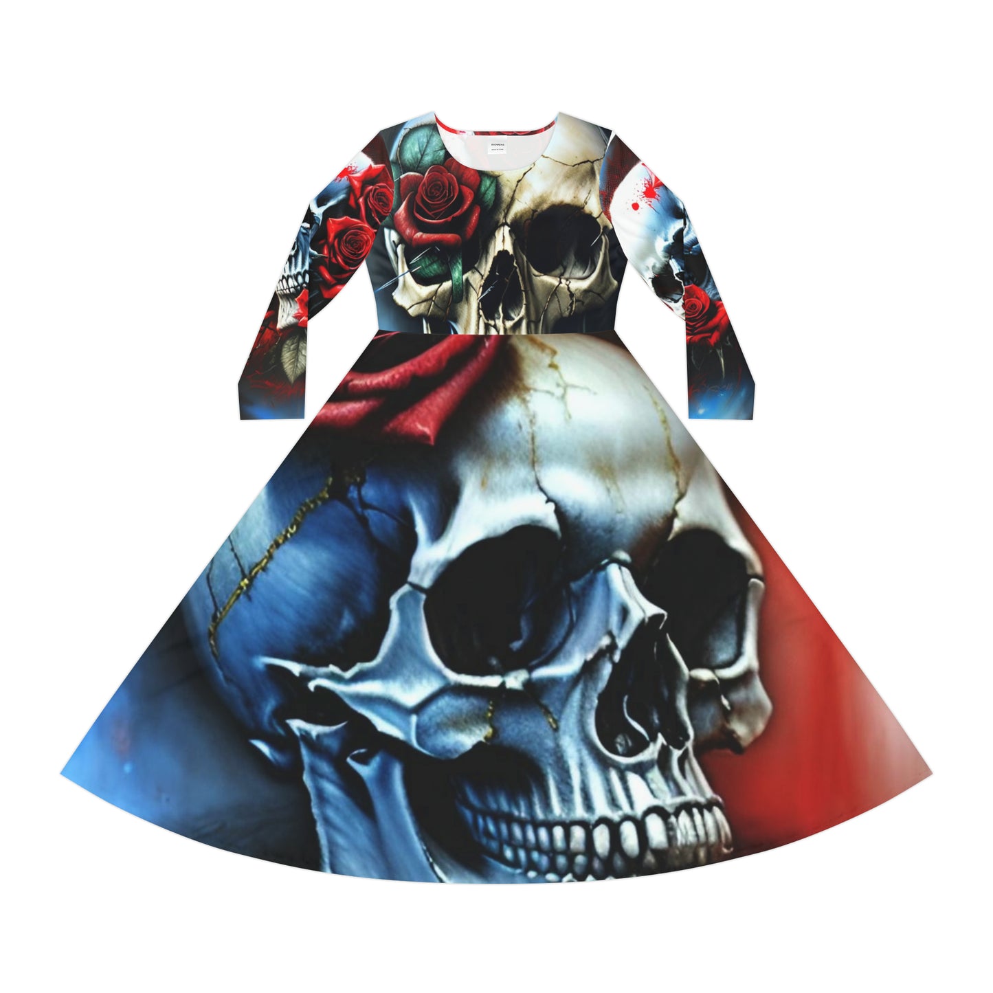 Skulled Women's Long Sleeve Dance Dress (AOP)