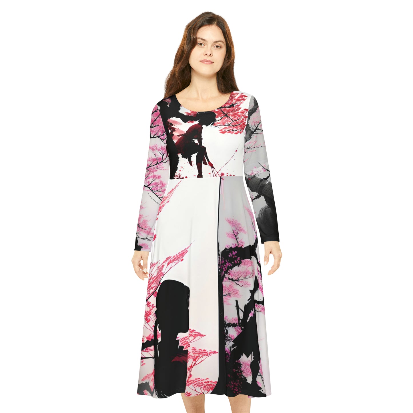 Cherry Blossom Women's Long Sleeve Dance Dress (AOP)