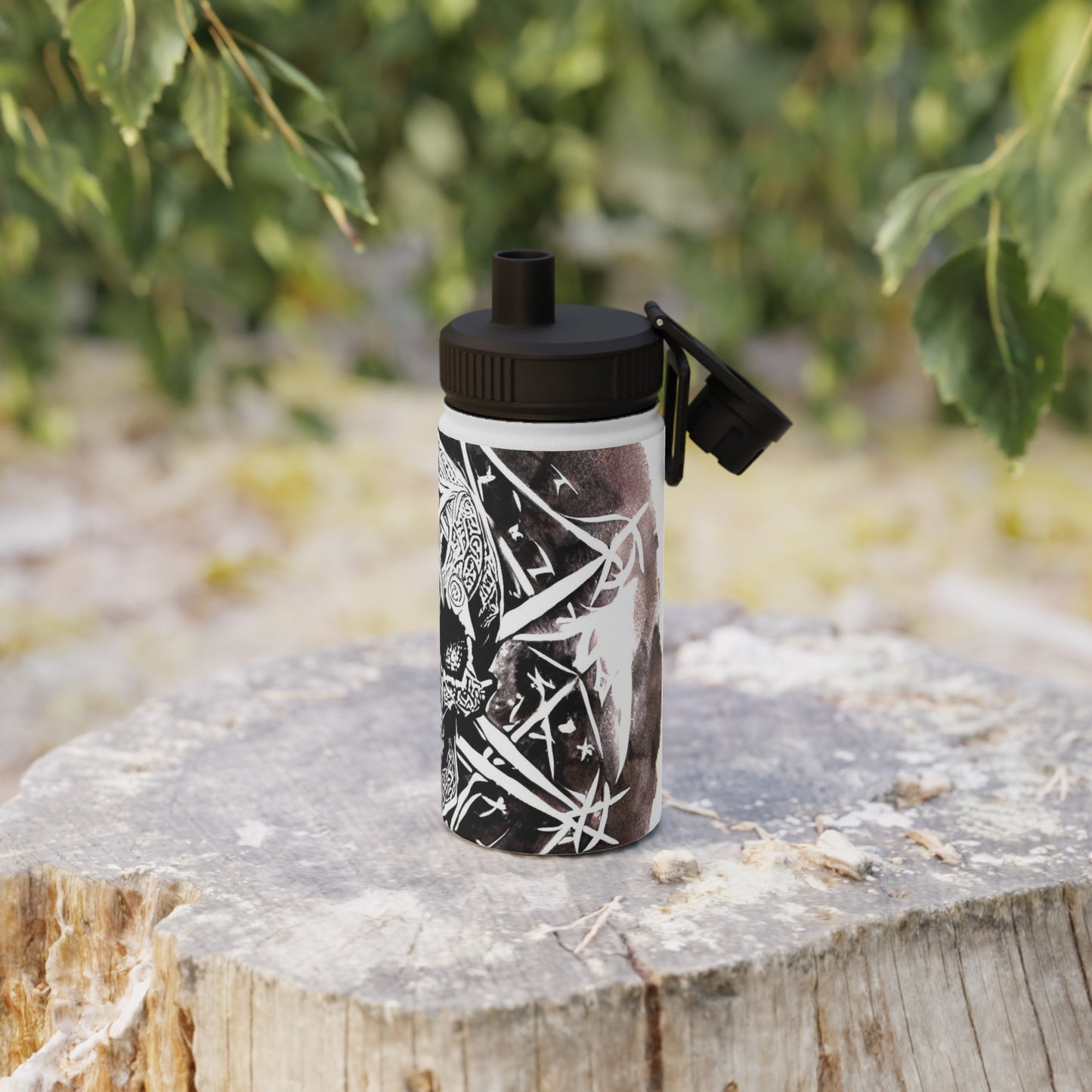 Pentagram Skull Stainless Steel Water Bottle, Sports Lid