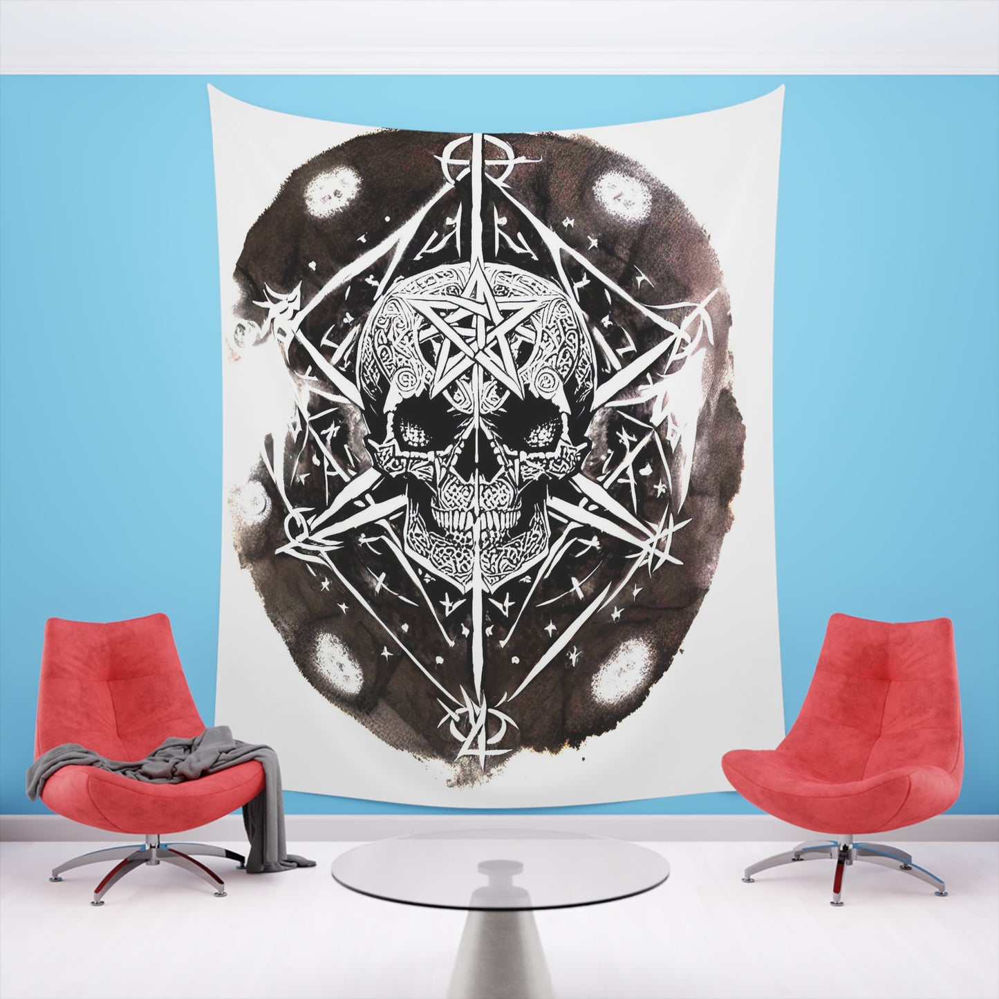 Pentagram Skull Printed Wall Tapestry