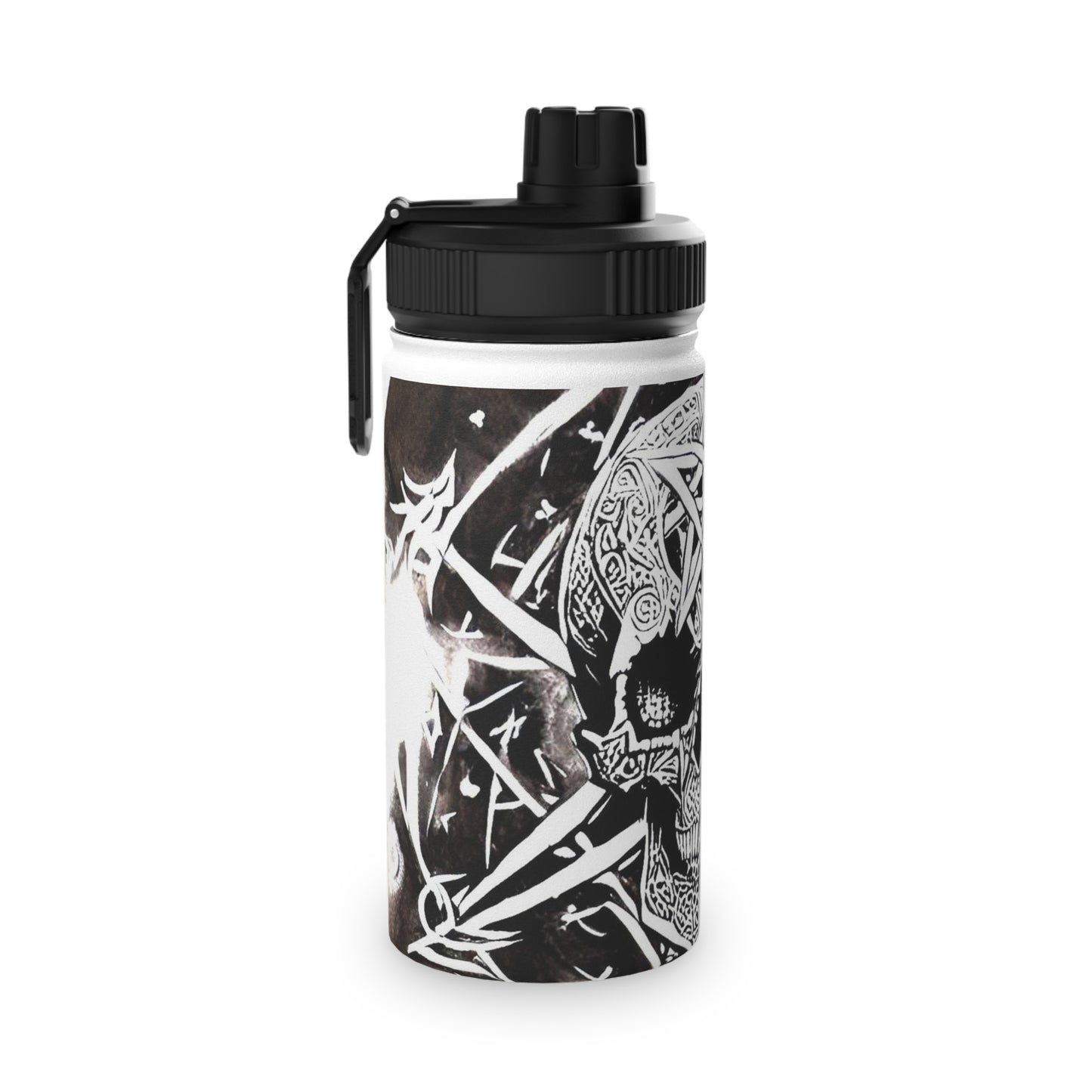 Pentagram Skull Stainless Steel Water Bottle, Sports Lid