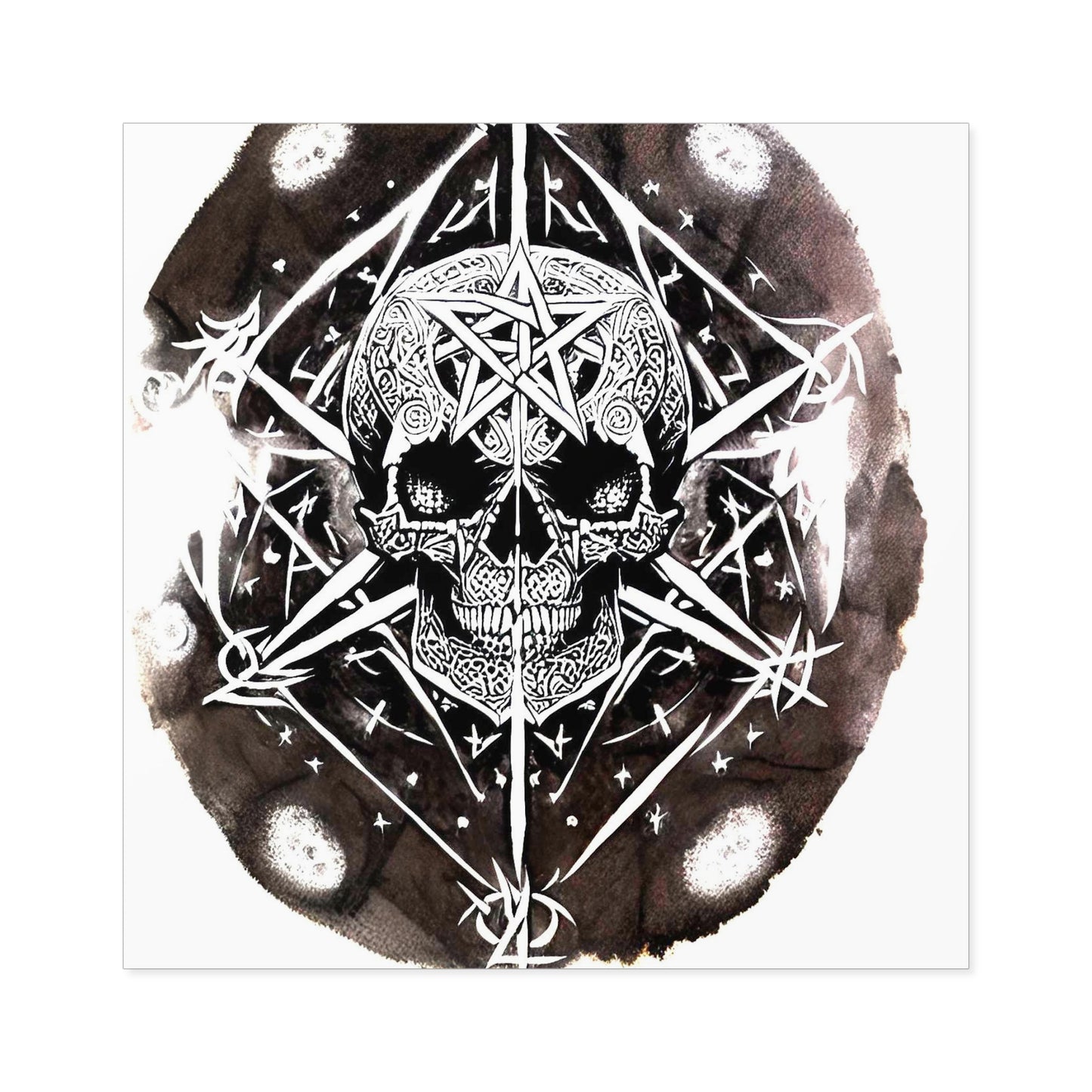 Pentagram Skull Laminate Stickers, Square