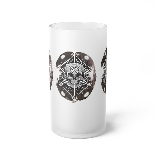 Pentagram Skull Frosted Glass Beer Mug