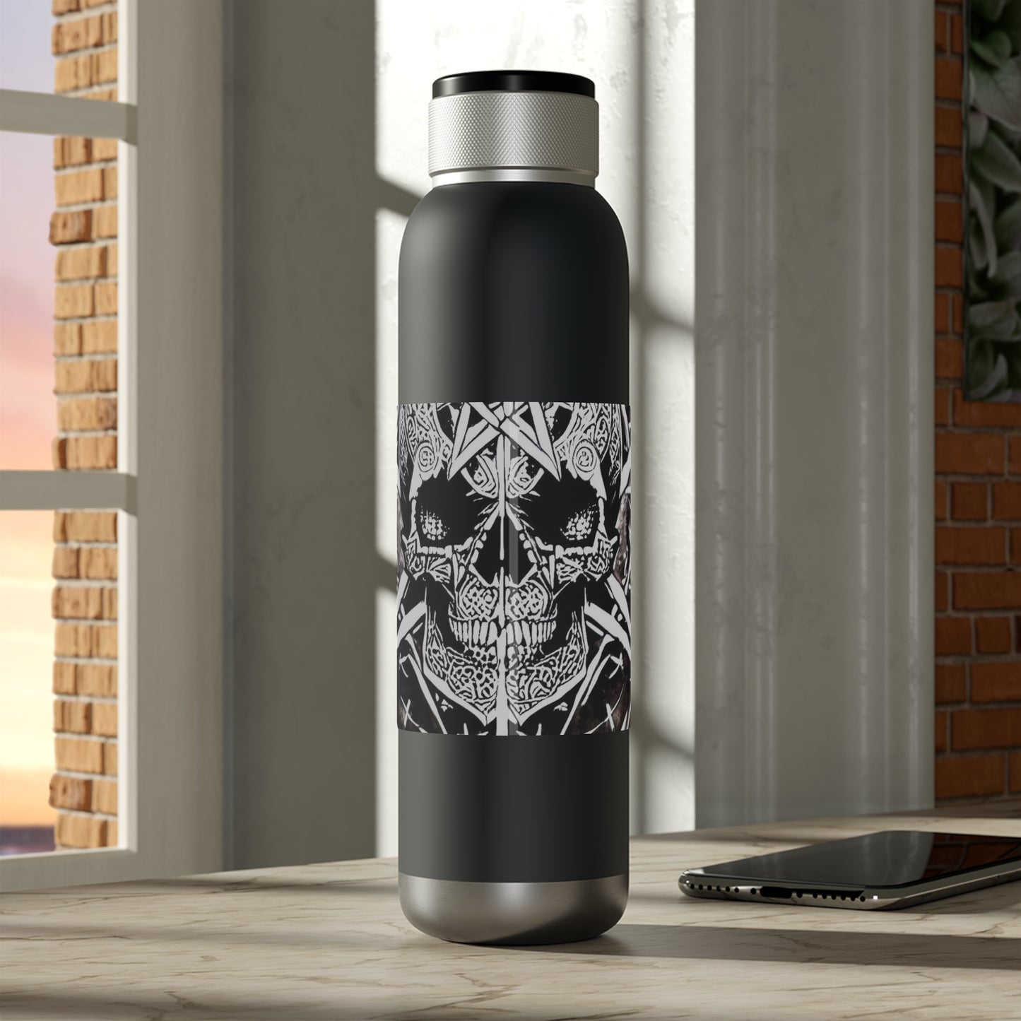 Pentagram Skull Soundwave Copper Vacuum Audio Bottle 22oz