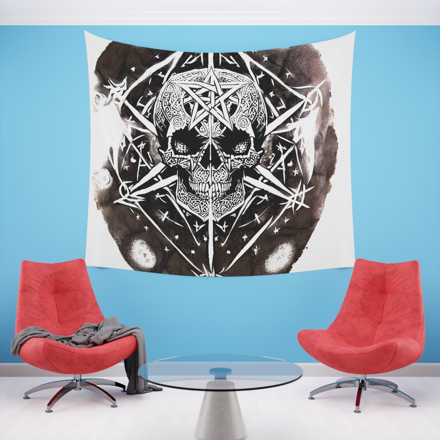 Pentagram Skull Printed Wall Tapestry