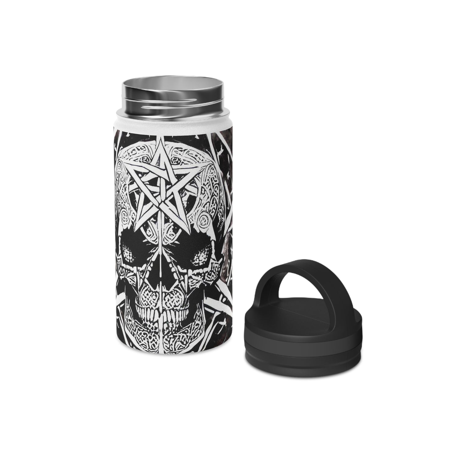 Pentagram Skull Stainless Steel Water Bottle, Handle Lid