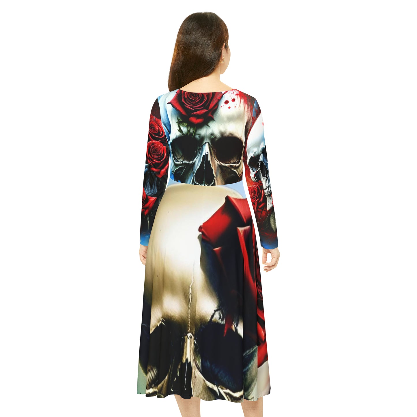 Skulled Women's Long Sleeve Dance Dress (AOP)