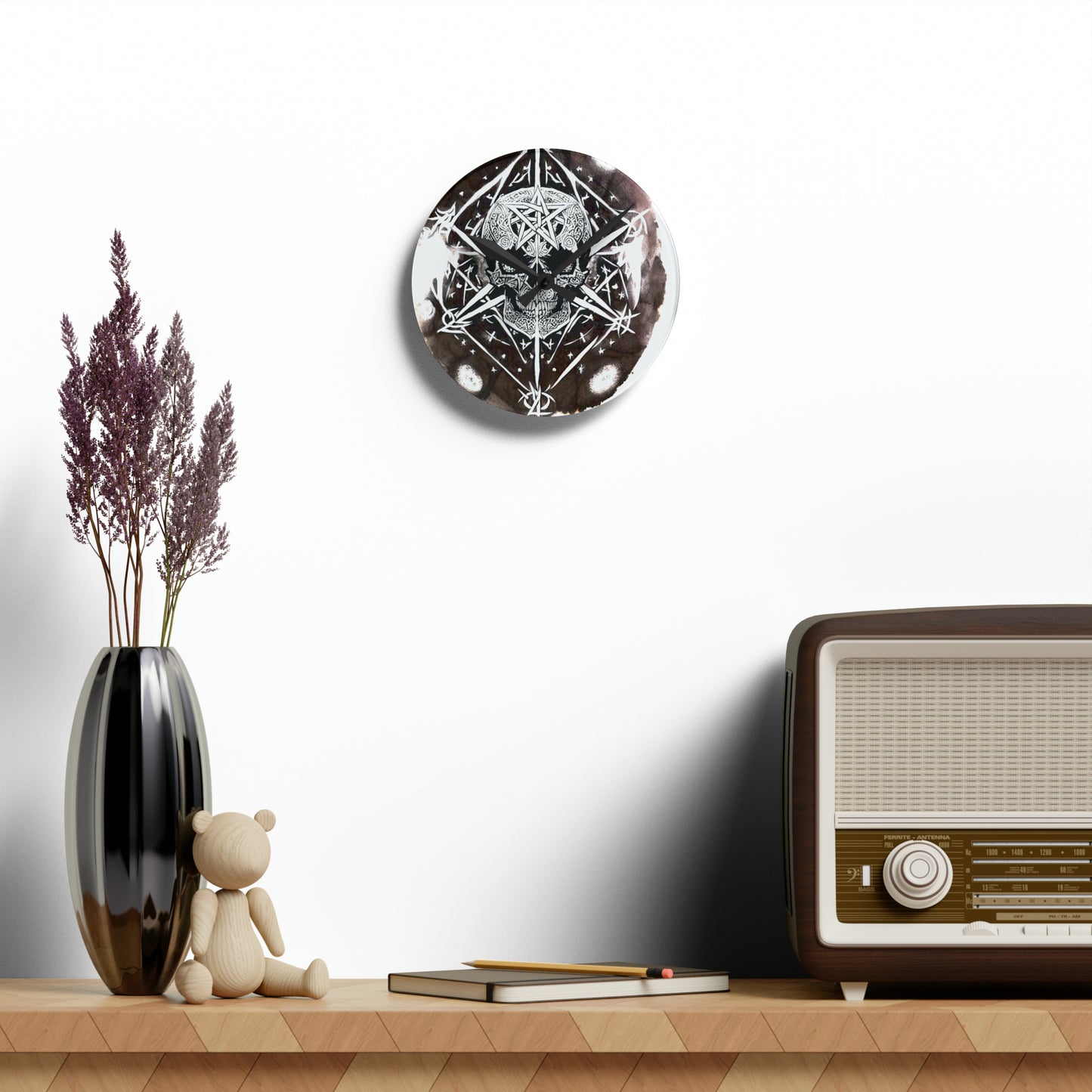 Pentagram Skull Acrylic Wall Clock