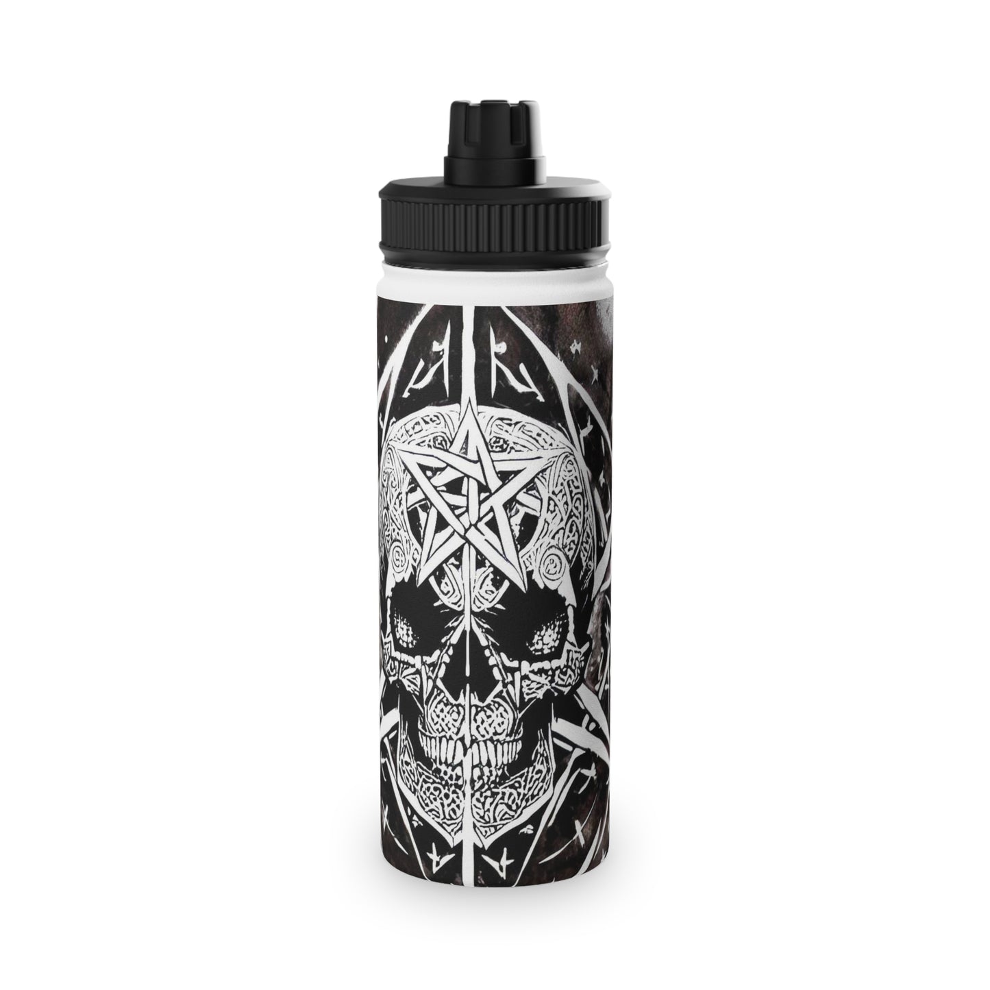 Pentagram Skull Stainless Steel Water Bottle, Sports Lid