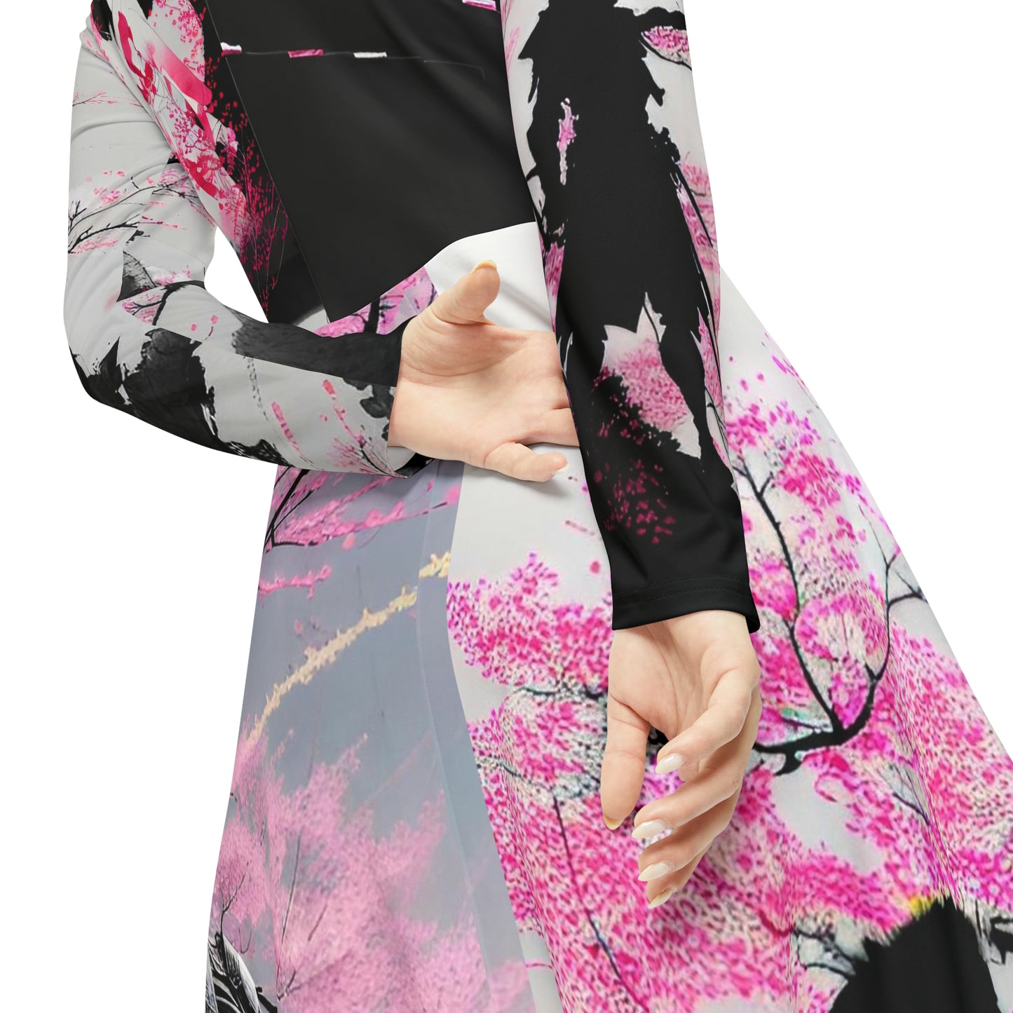 Cherry Blossom Women's Long Sleeve Dance Dress (AOP)