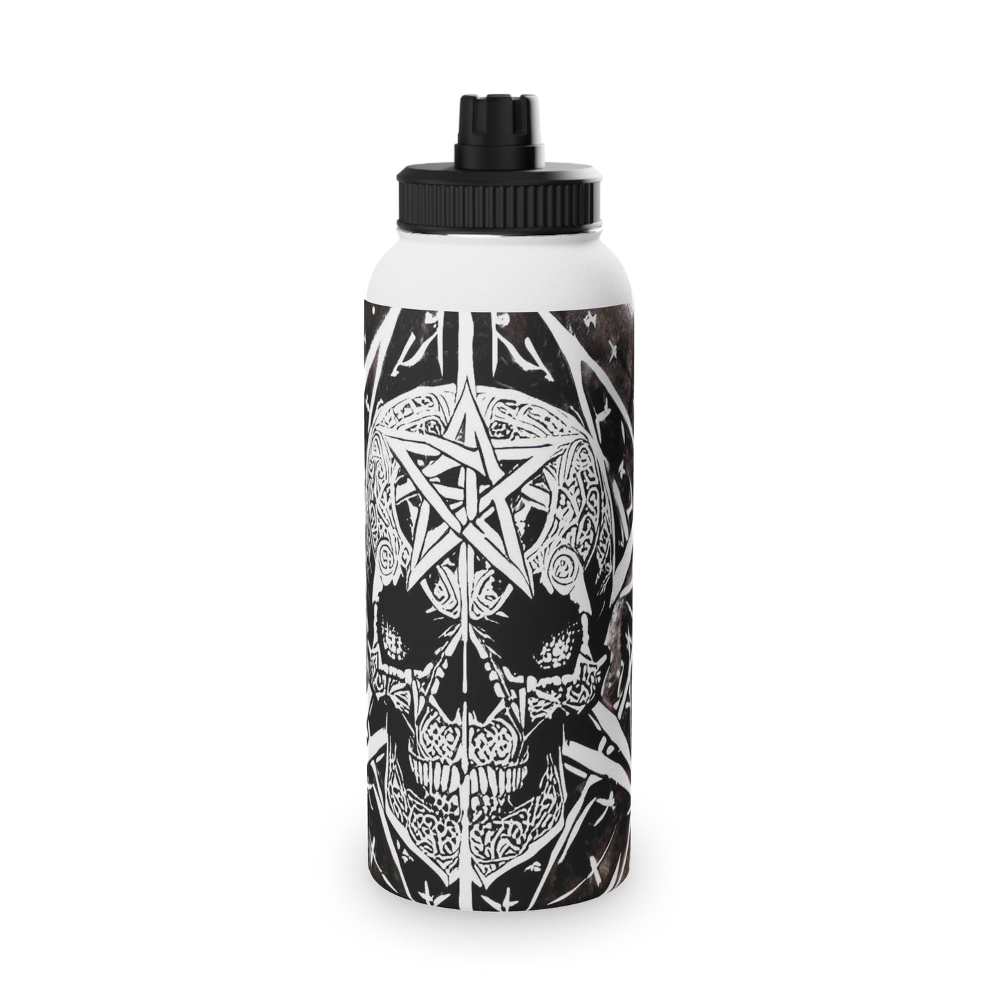 Pentagram Skull Stainless Steel Water Bottle, Sports Lid