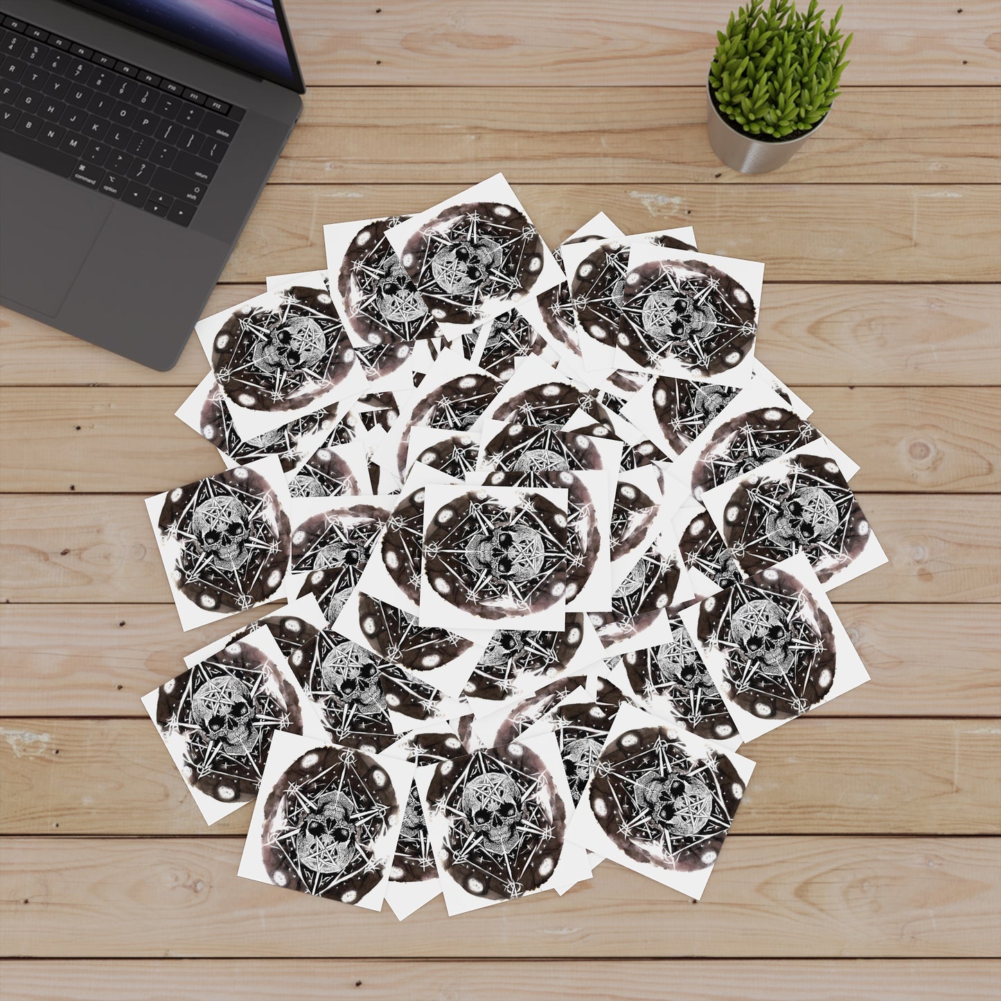 Pentagram Skull Laminate Stickers, Square