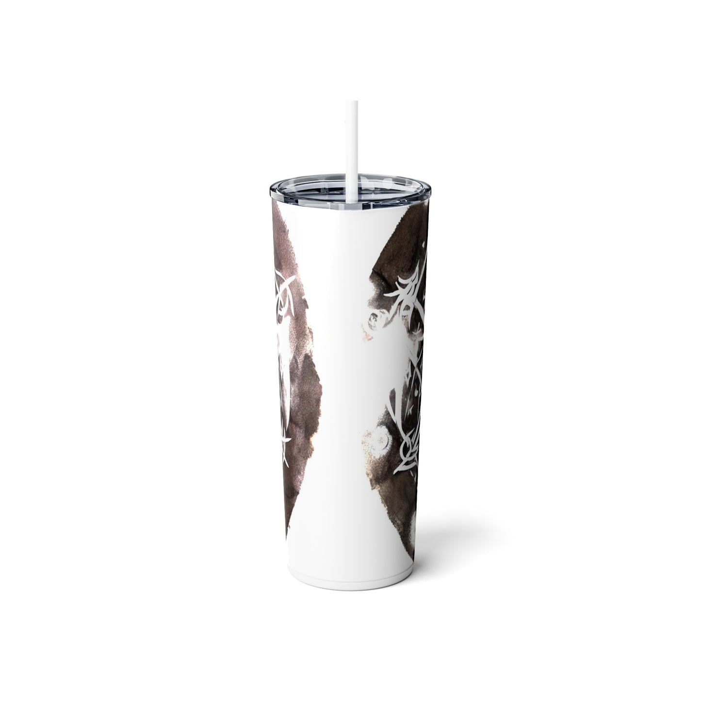 Pentagram Skull Skinny Steel Tumbler with Straw, 20oz