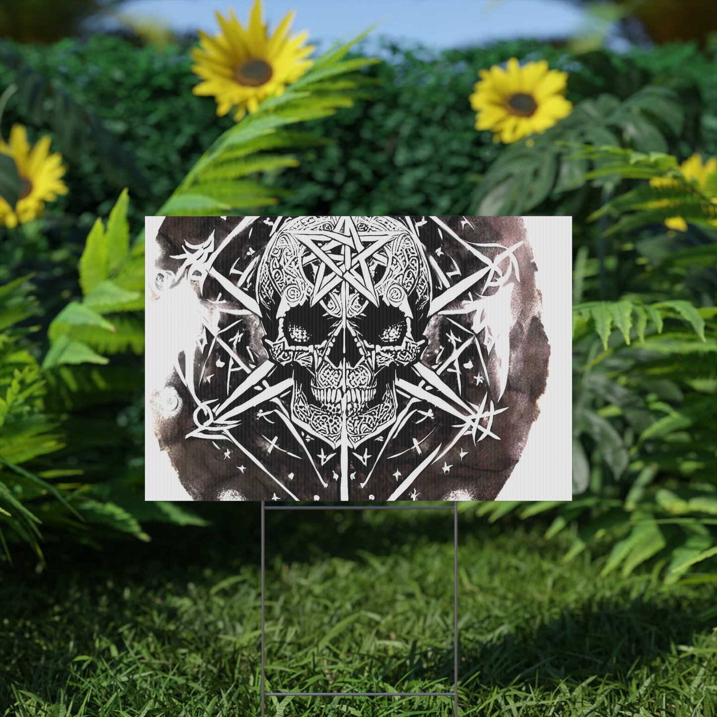 Pentagram Skull Plastic Yard Sign