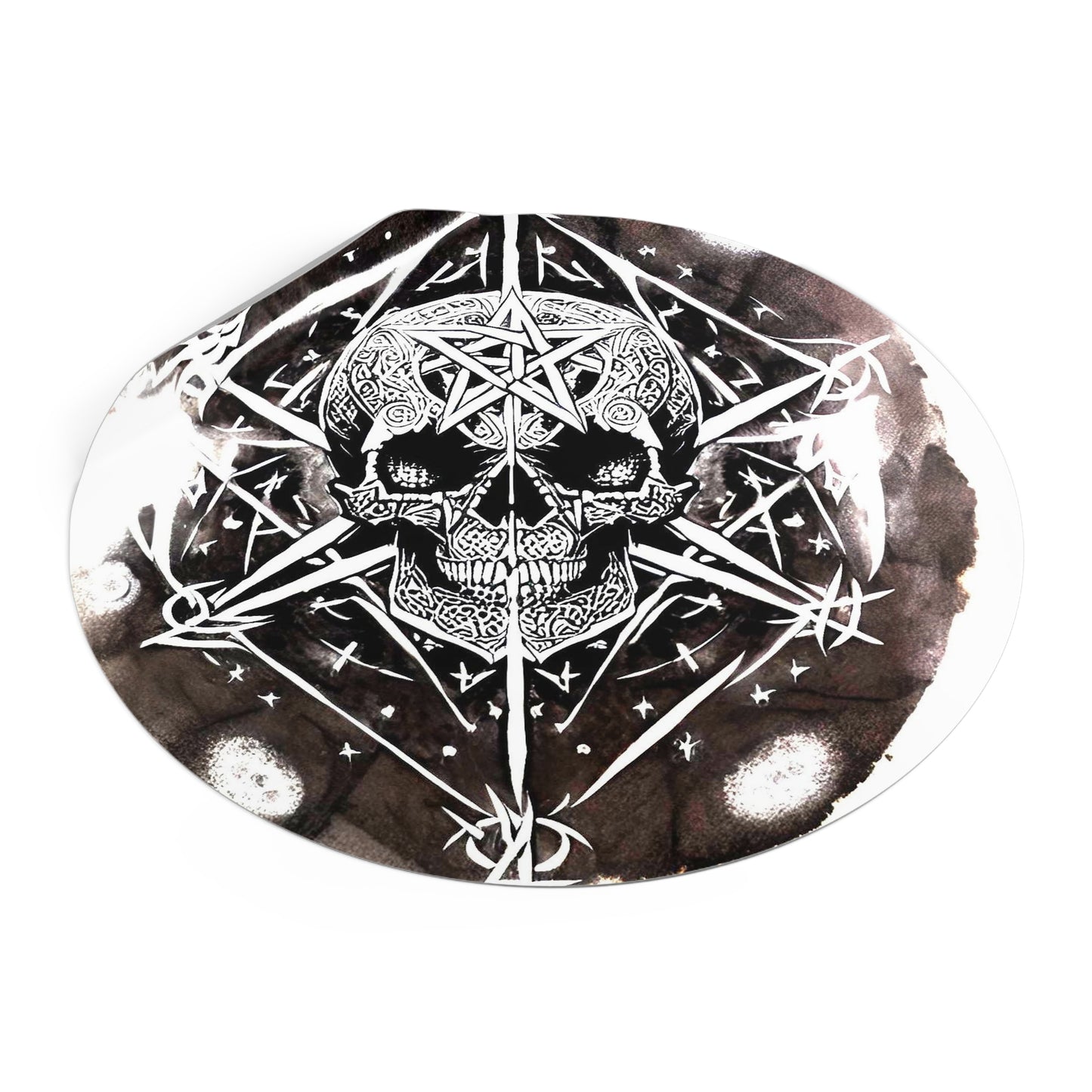 Pentagram Skull Round Vinyl Stickers