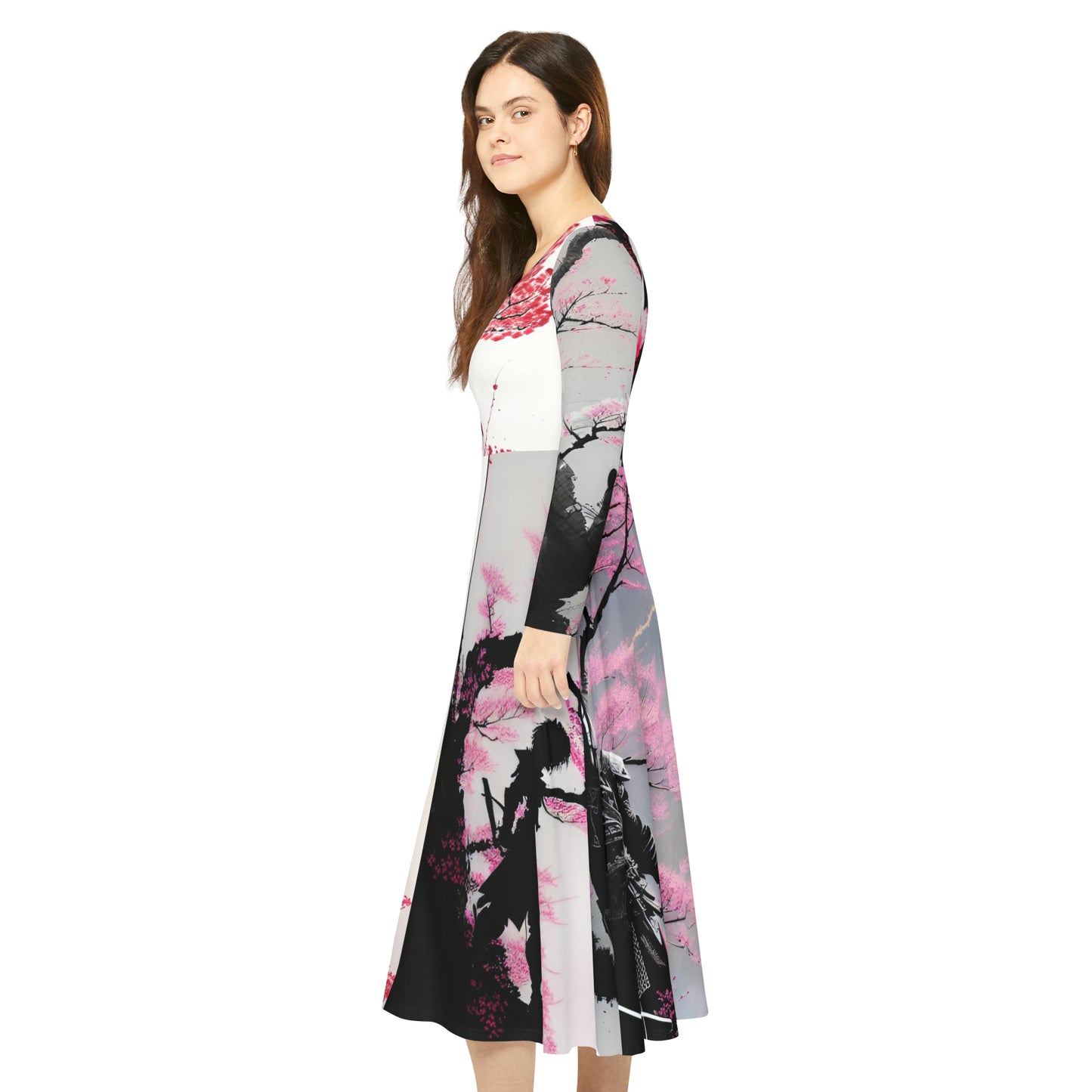 Cherry Blossom Women's Long Sleeve Dance Dress (AOP)