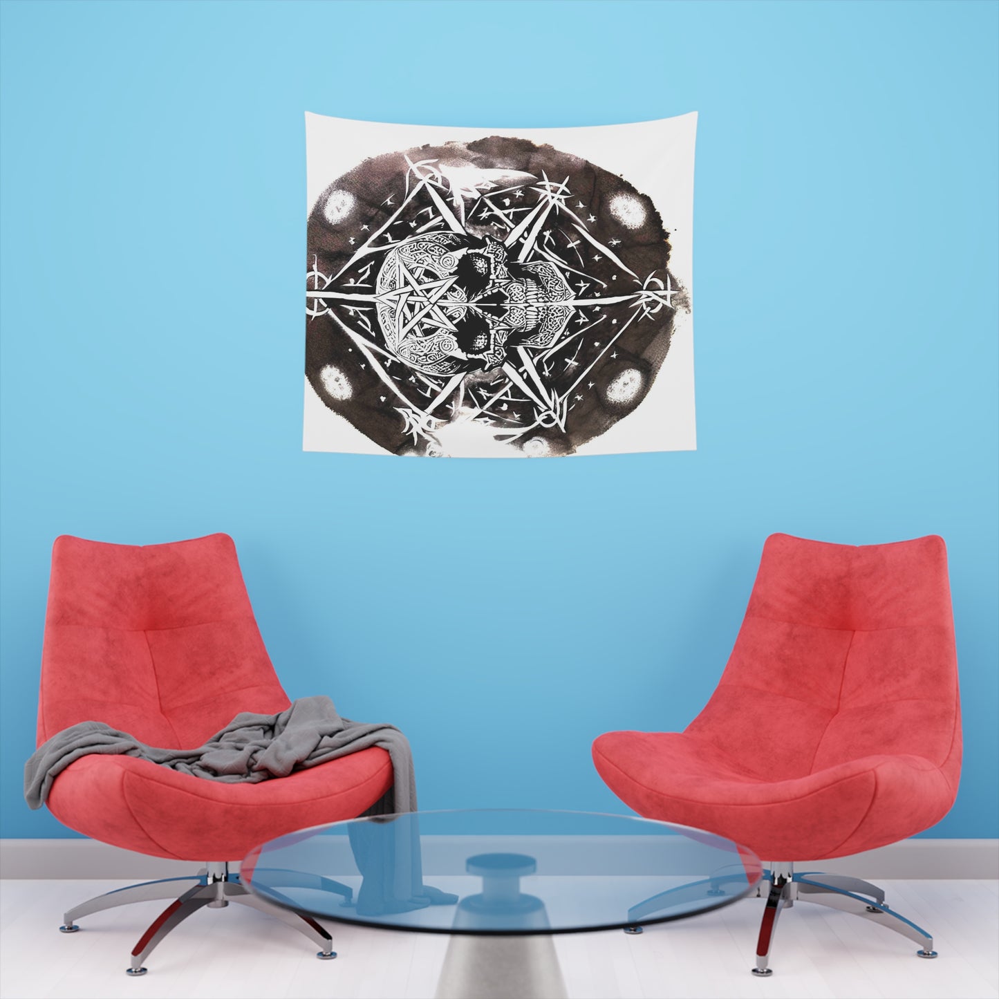 Pentagram Skull Printed Wall Tapestry