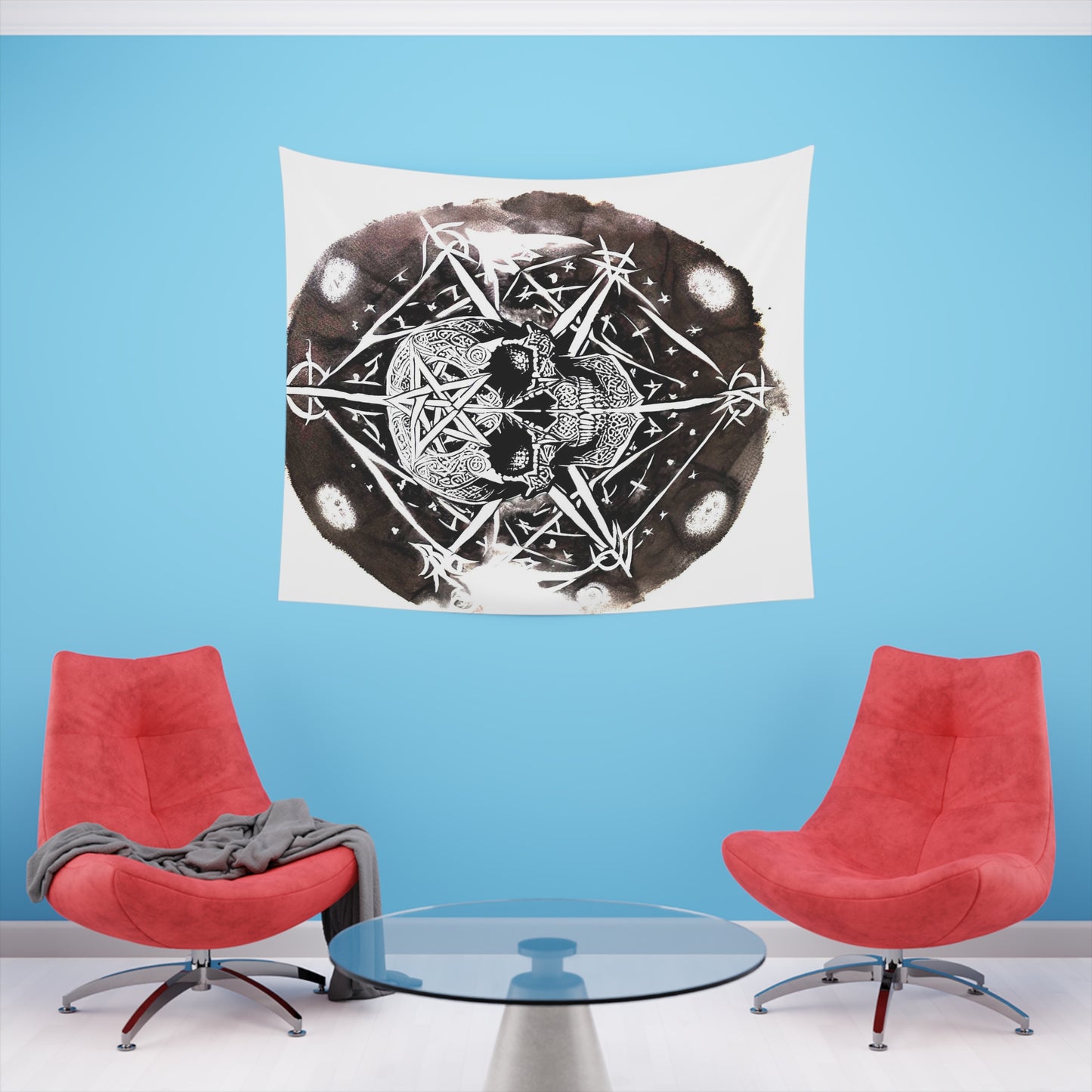 Pentagram Skull Printed Wall Tapestry