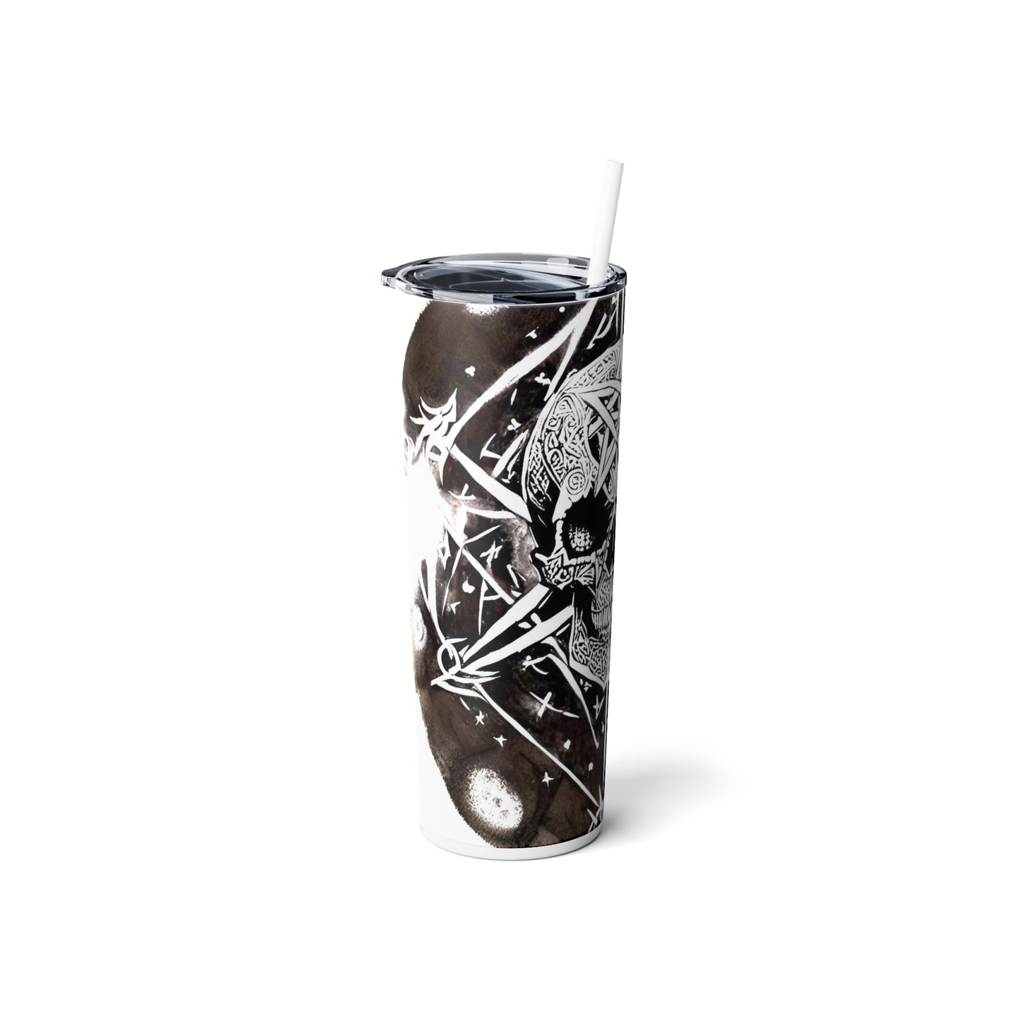 Pentagram Skull Skinny Steel Tumbler with Straw, 20oz