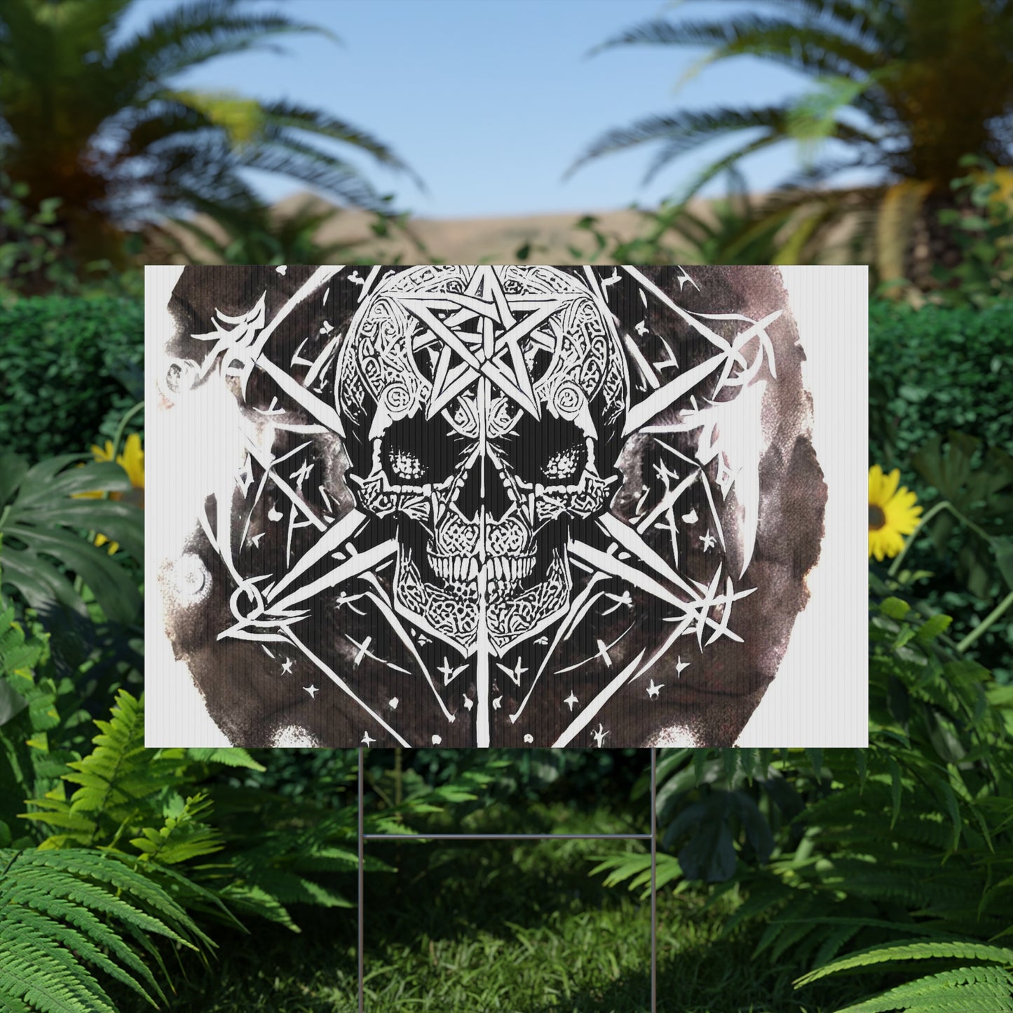 Pentagram Skull Plastic Yard Sign