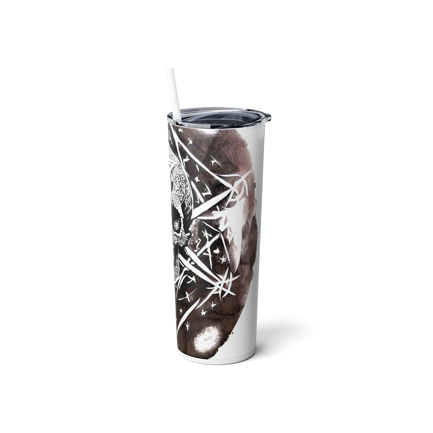 Pentagram Skull Skinny Steel Tumbler with Straw, 20oz