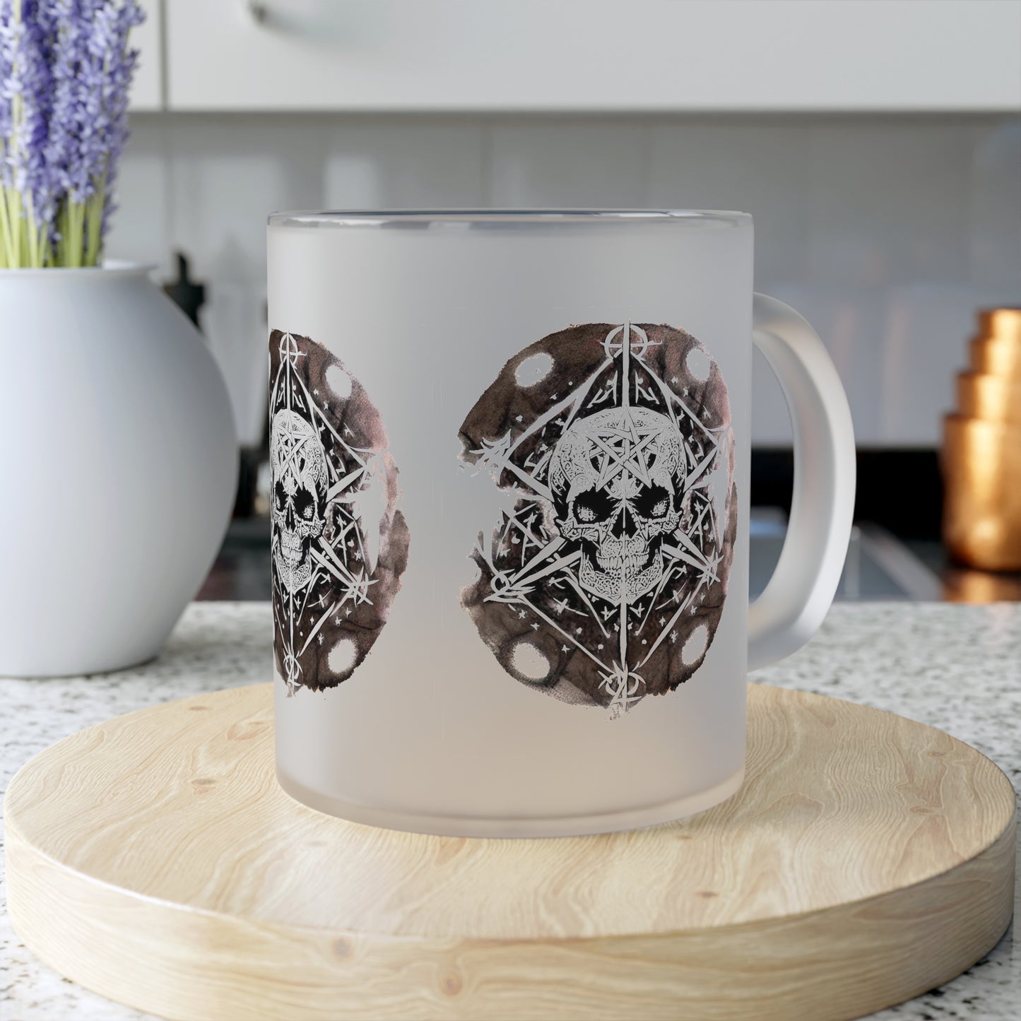 Pentagram Skull Frosted Glass Mug