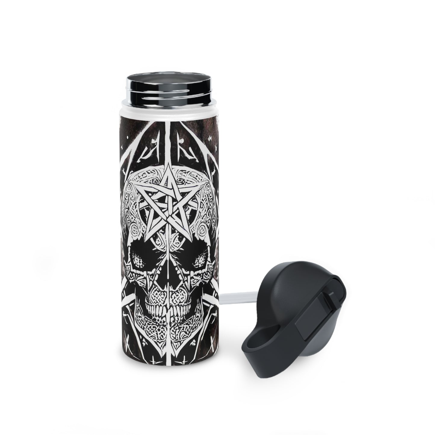 Pentagram Skull Stainless Steel Water Bottle, Standard Lid