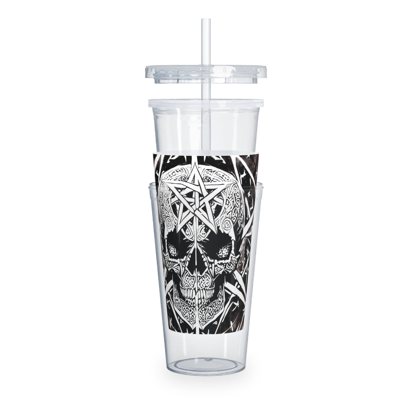 Pentagram Skull Plastic Tumbler with Straw