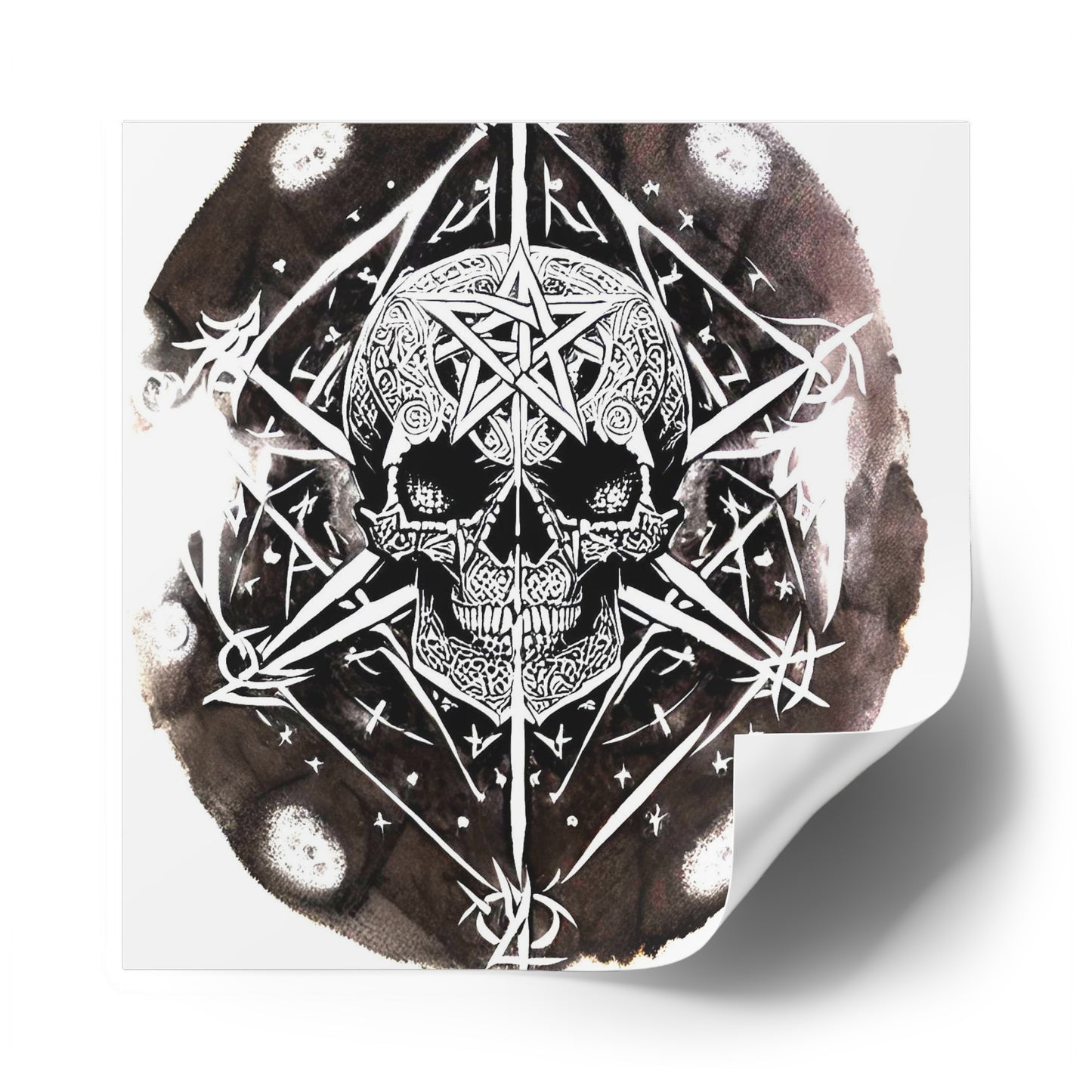 Pentagram Skull Laminate Stickers, Square