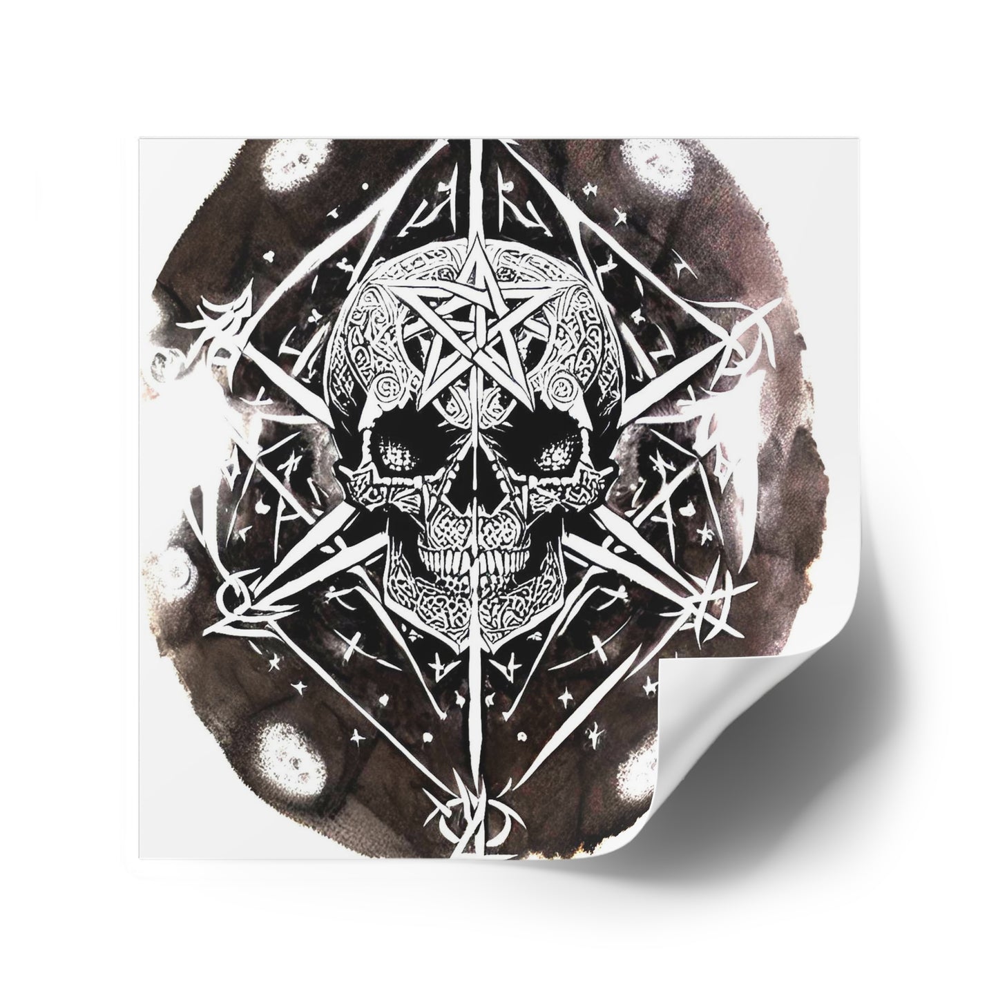 Pentagram Skull Laminate Stickers, Square