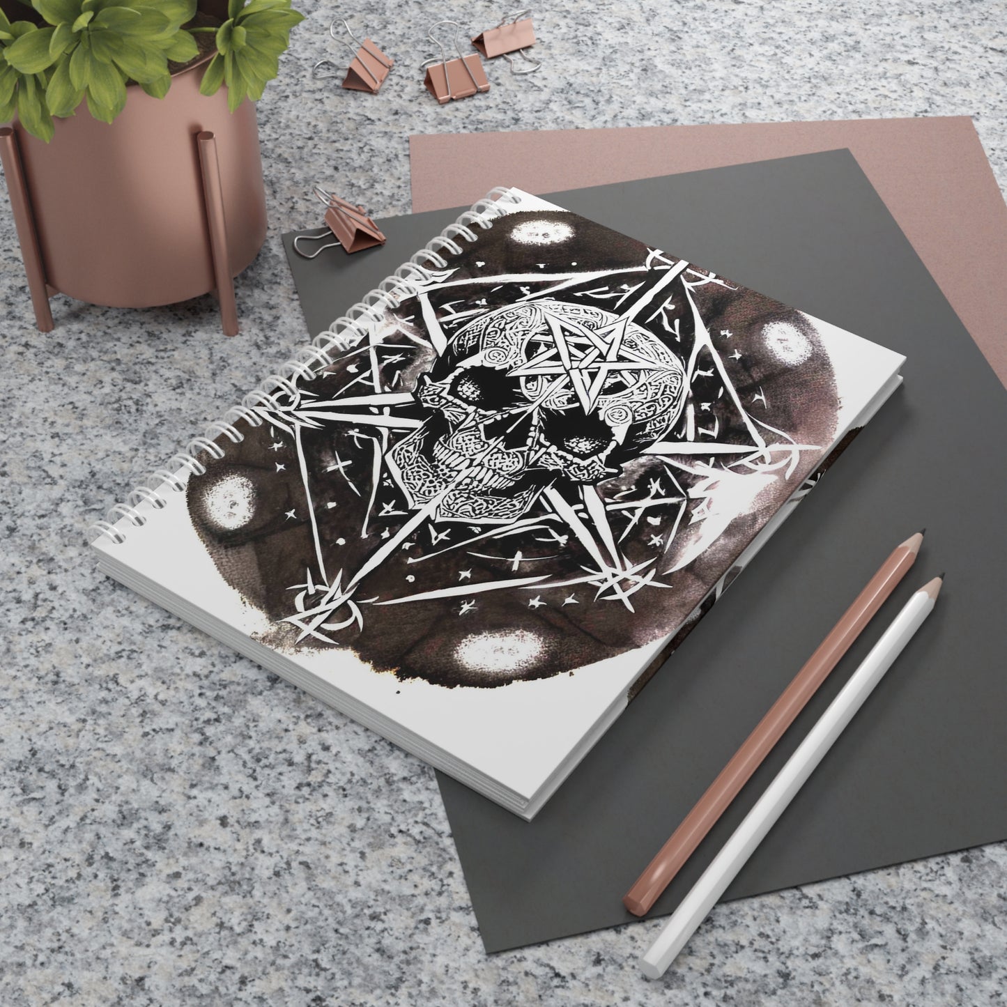 Pentagram Skull Spiral Notebook