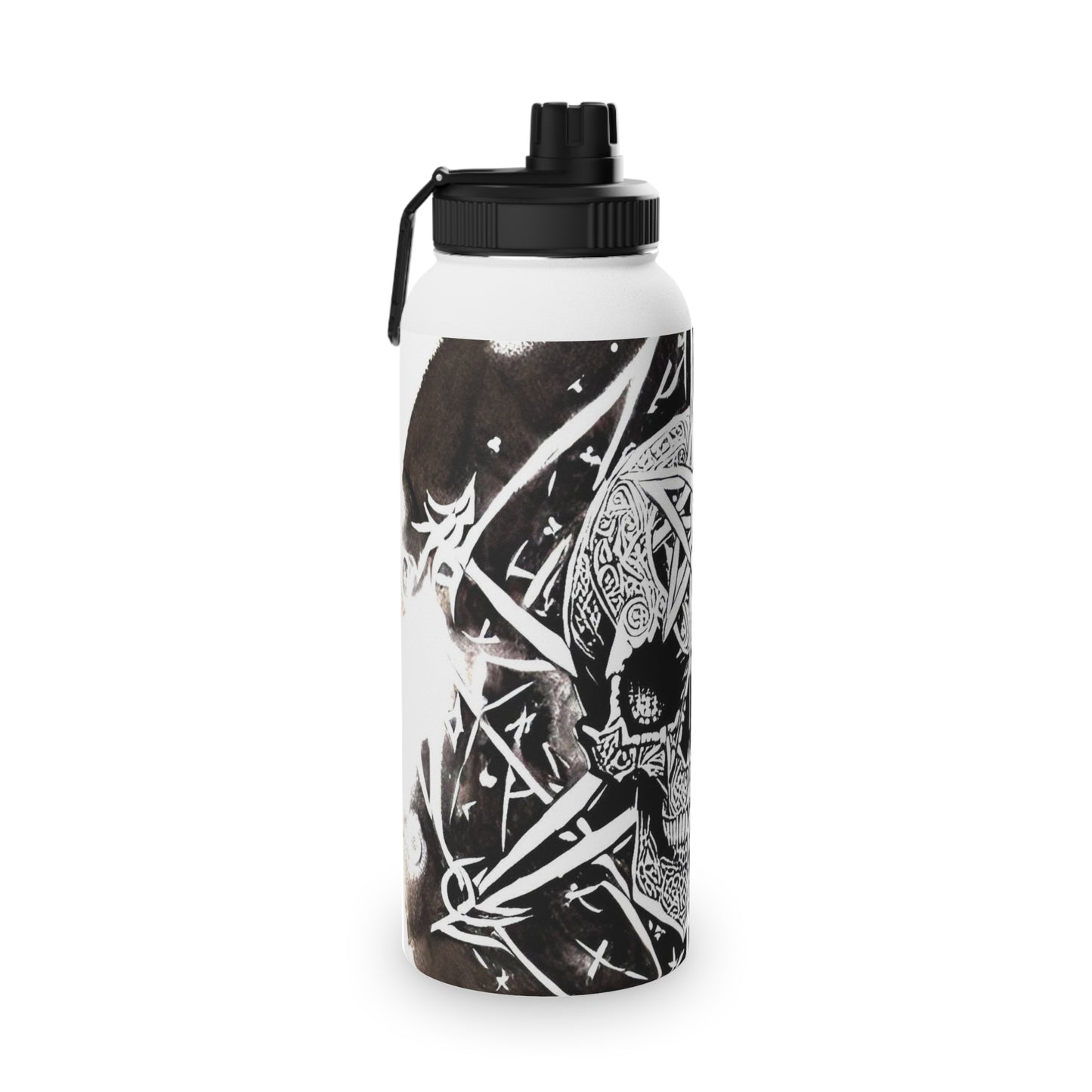 Pentagram Skull Stainless Steel Water Bottle, Sports Lid