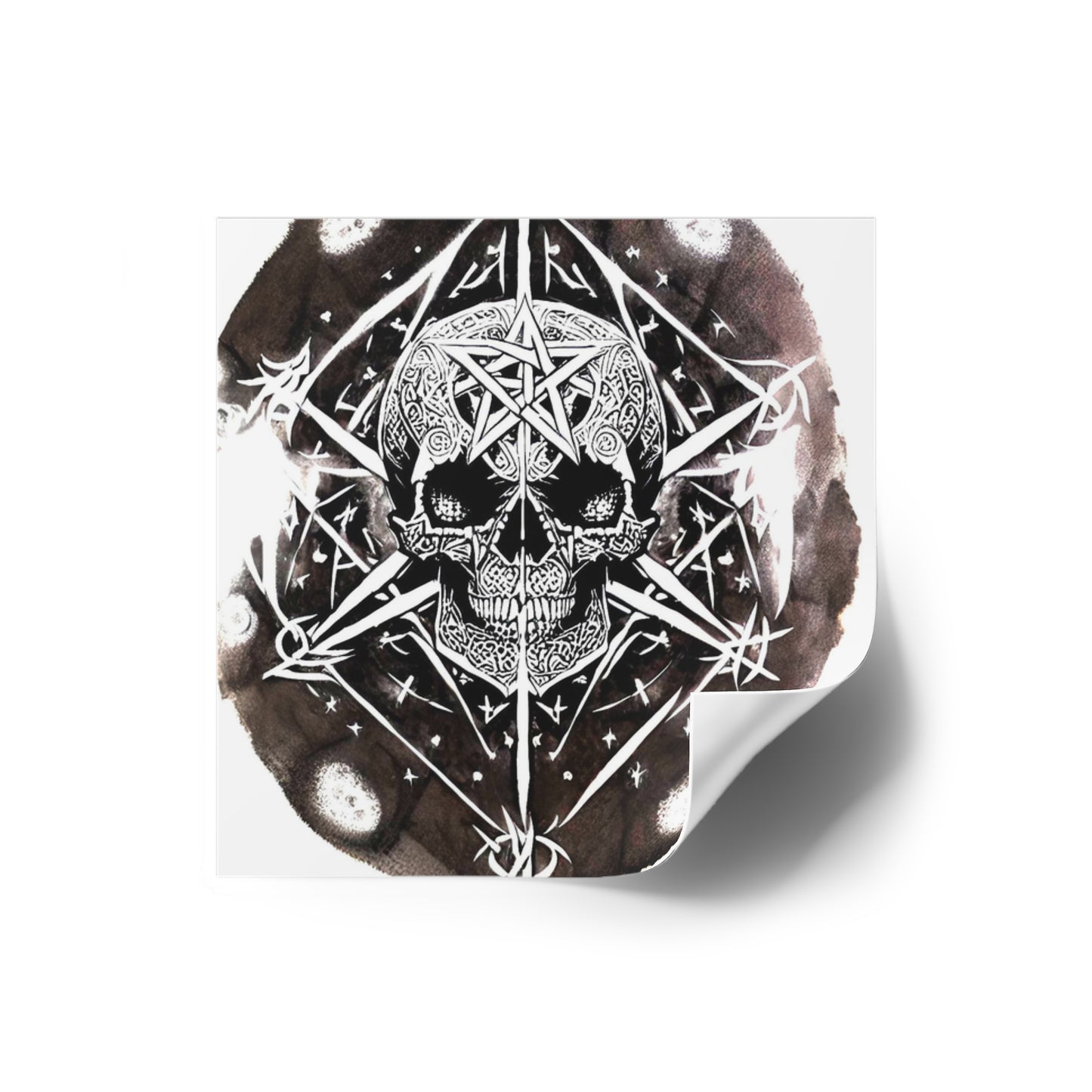 Pentagram Skull Laminate Stickers, Square