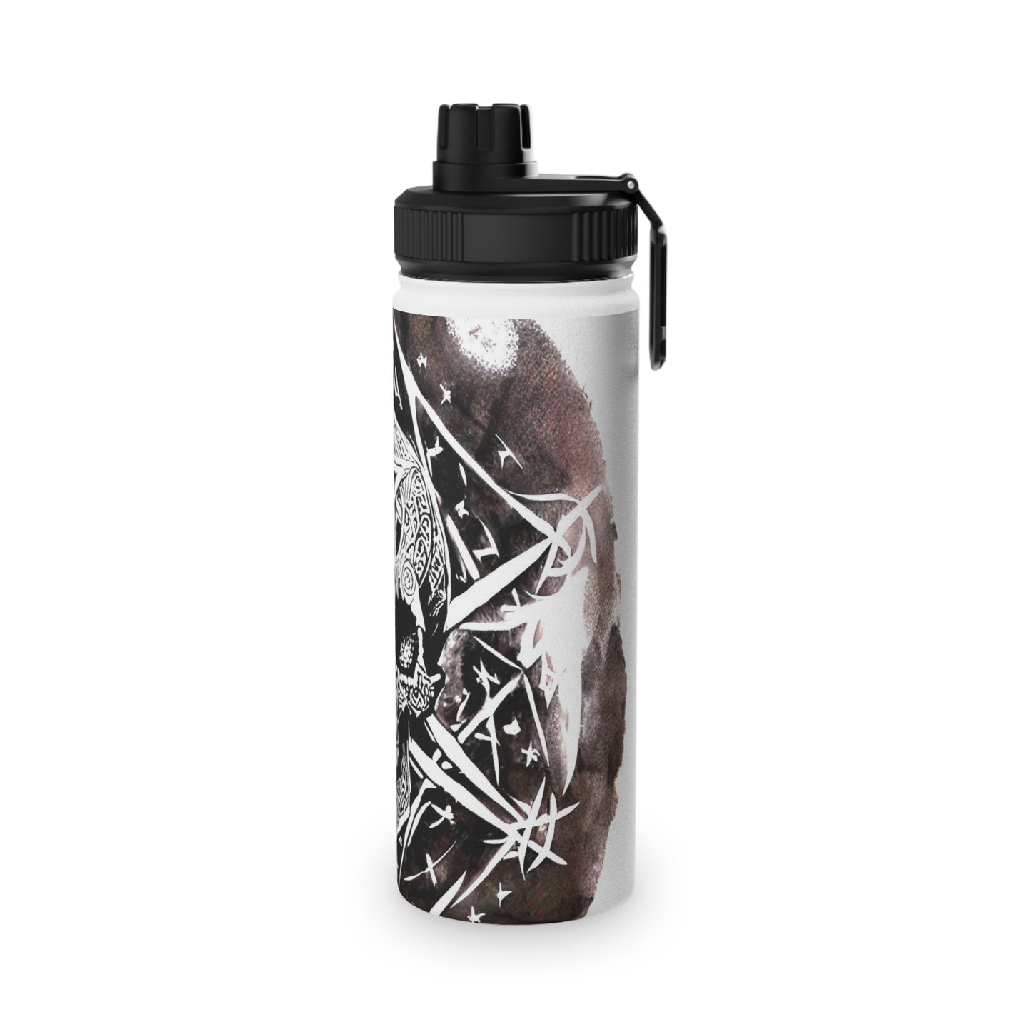 Pentagram Skull Stainless Steel Water Bottle, Sports Lid