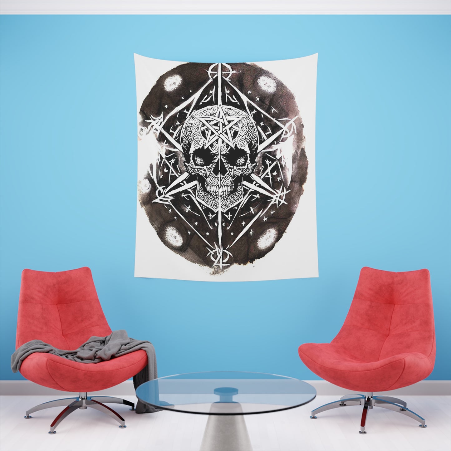 Pentagram Skull Printed Wall Tapestry