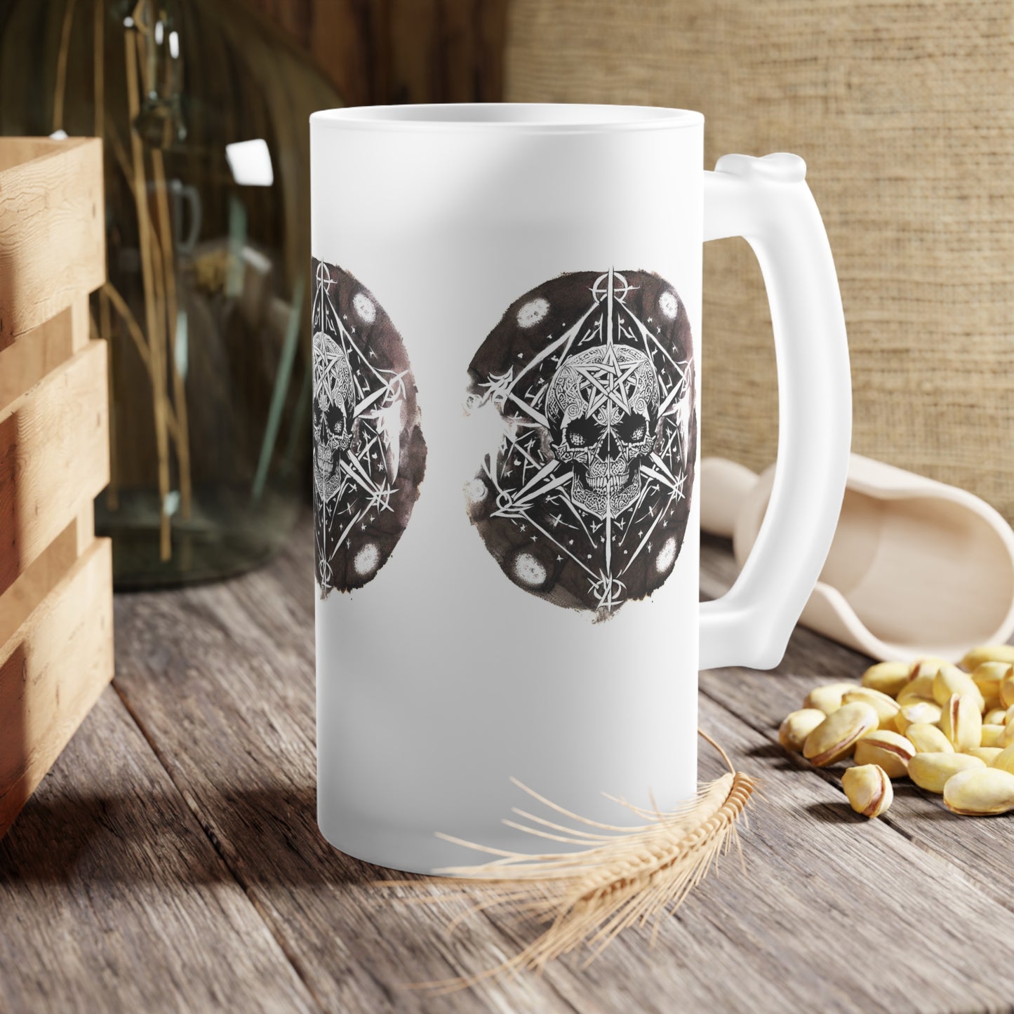 Pentagram Skull Frosted Glass Beer Mug