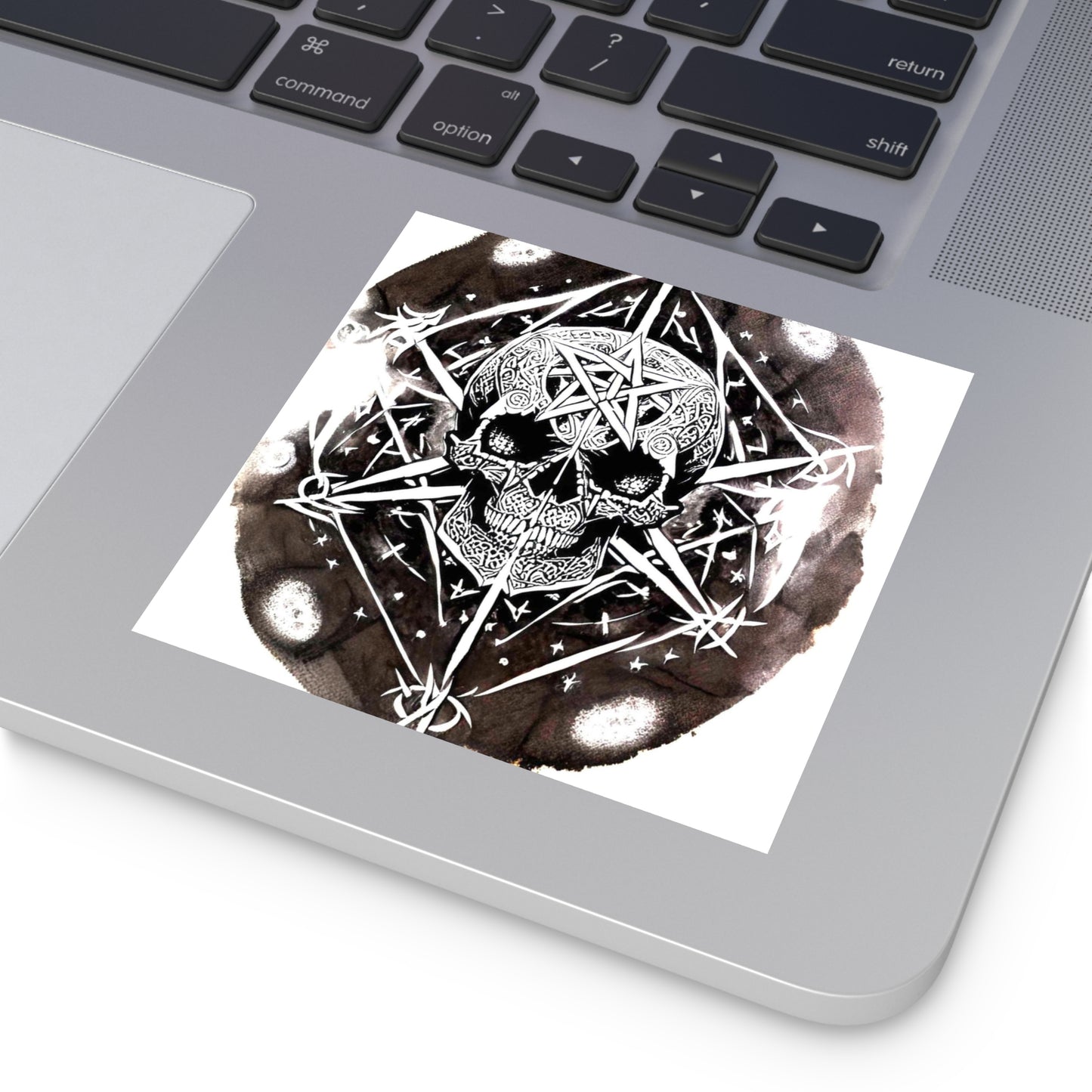 Pentagram Skull Laminate Stickers, Square